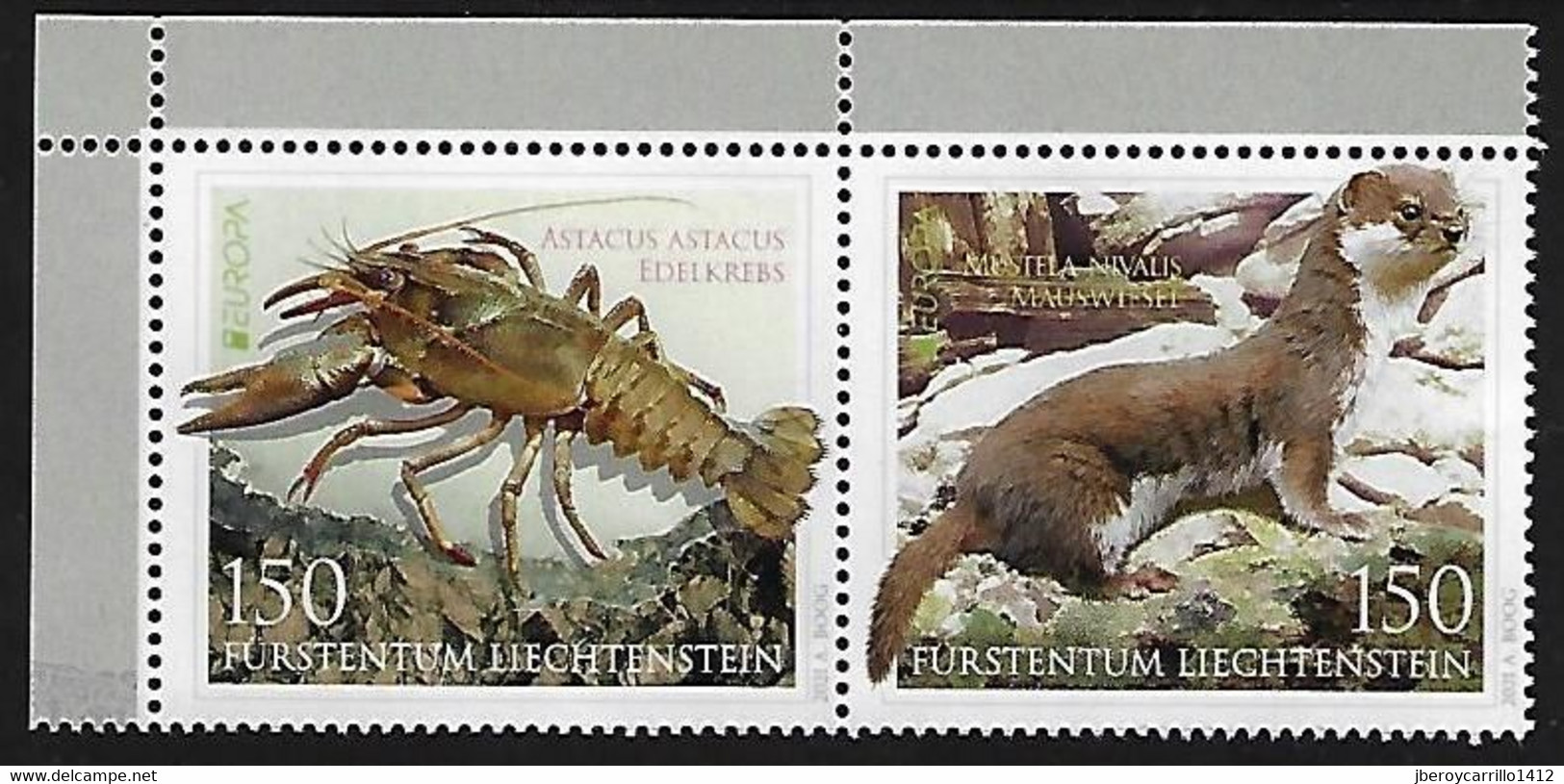 LIECHTENSTEIN  -EUROPA 2021-" FAUNA NACIONAL EN PELIGRO - ENDANGERED NATIONAL WILDLIFE"- SERIE De 2 V. H- CH - 2021