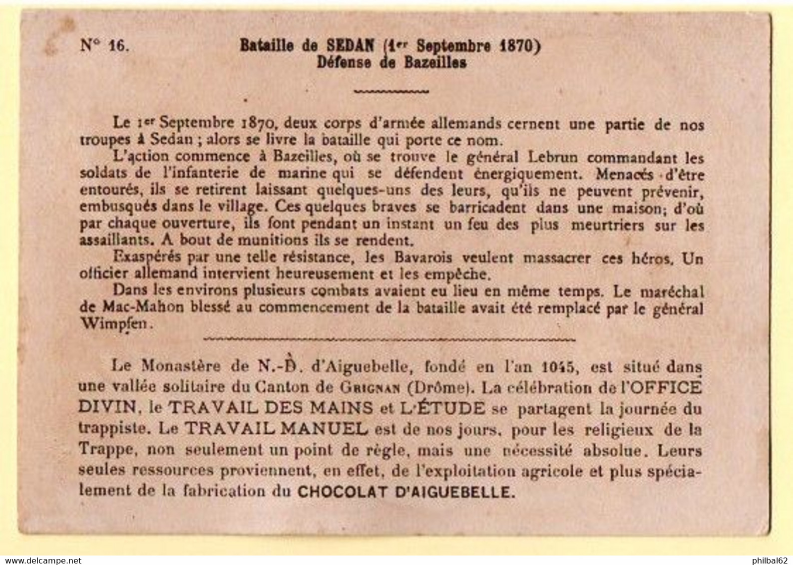 Chomo Aiguebelle. Série Faits Historiques. Bataille De Sedan - 01/09/1870. Défense De Bazeilles. - Aiguebelle