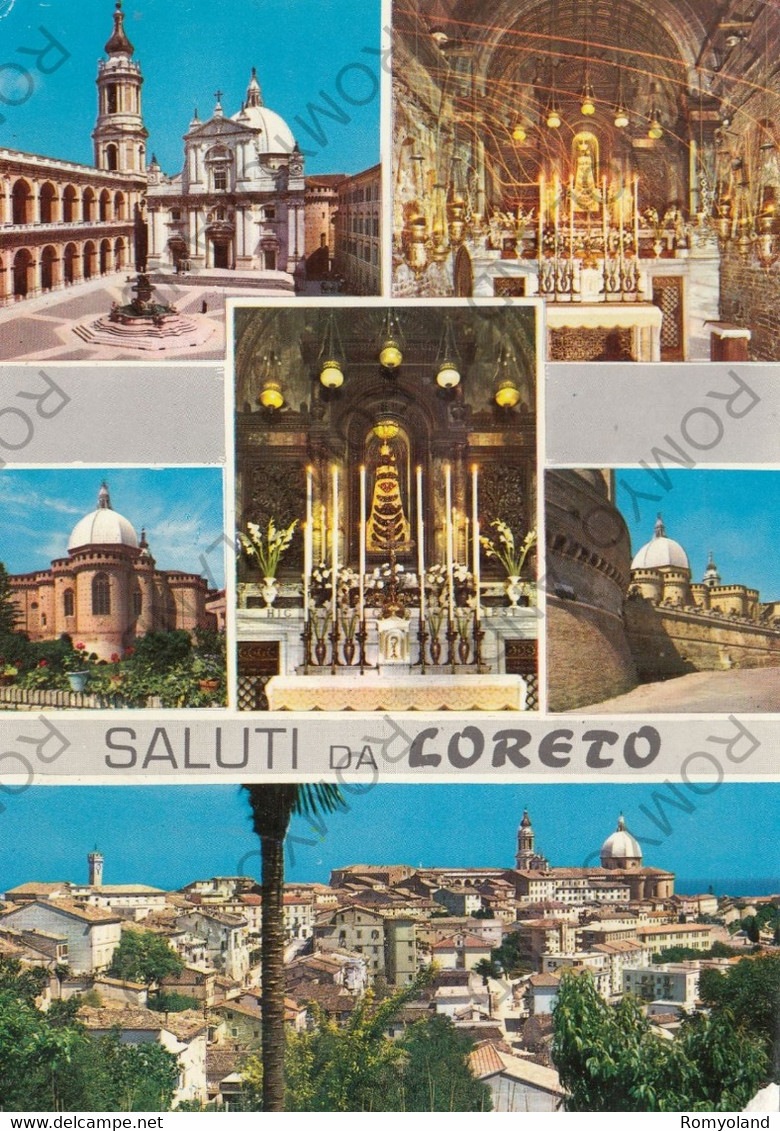CARTOLINA  SALUTI DA,LORETO,ANCONA, MARCHE,MEMORIA,RELIGIONE,STORIA,CULTURA,MEMORIA,BELLA ITALIA,VIAGGIATA 1968 - Ancona