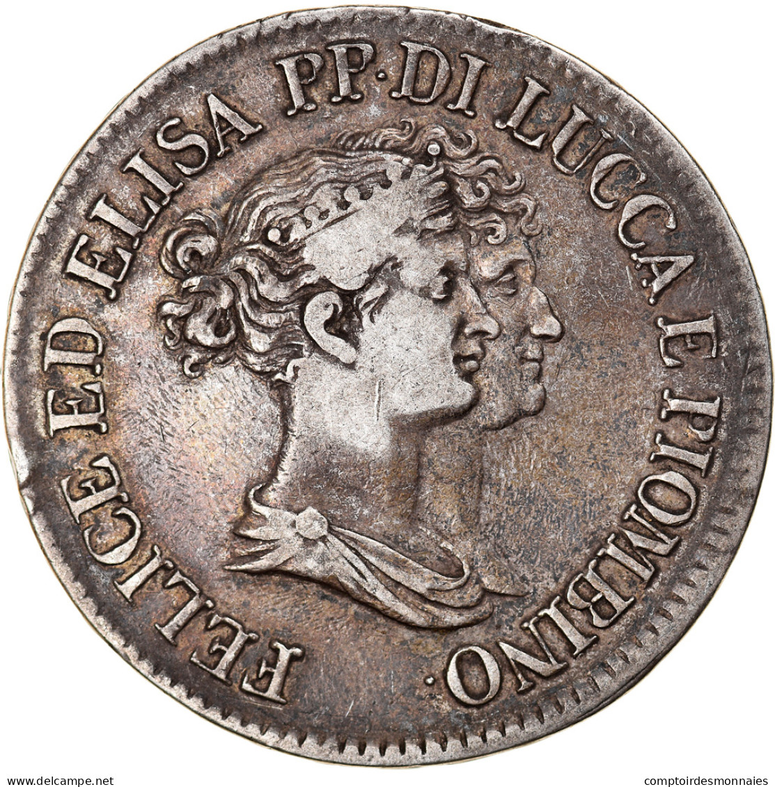 Monnaie, États Italiens, LUCCA, Felix And Elisa, 5 Franchi, 1808, Firenze, TTB - Lucca