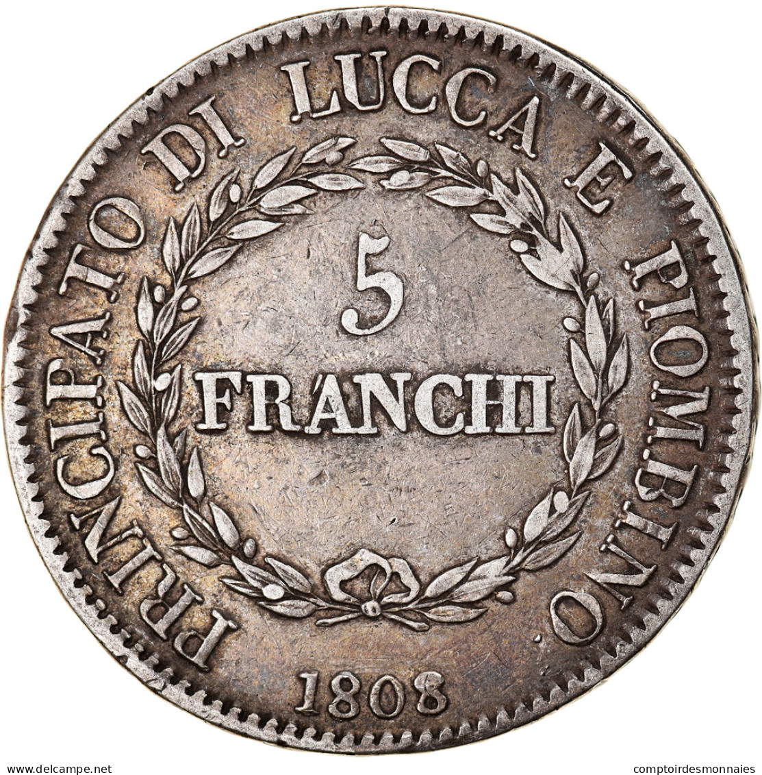 Monnaie, États Italiens, LUCCA, Felix And Elisa, 5 Franchi, 1808, Firenze, TTB - Lucca