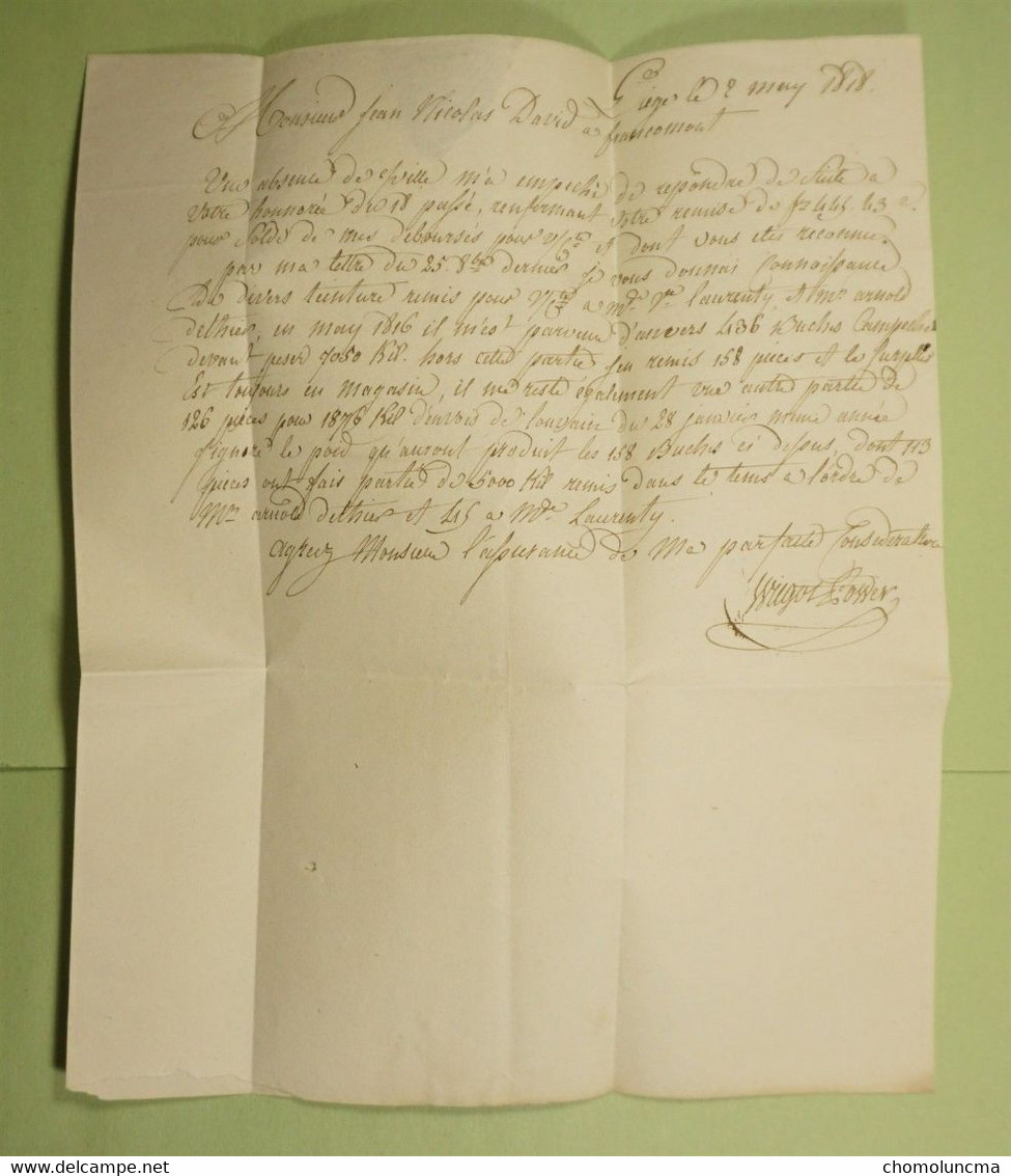 1818 LAC De LIEGE LUYK à Mr Jean Nicolas David FRANCOMONT Près Vervier Industrie Drapière Lakenindustrie Drap Sheet Vel - 1815-1830 (Période Hollandaise)