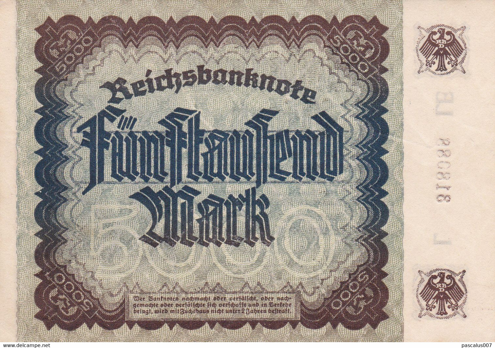 B01-355 Billet De Banque Allemagne German 5000 Mark Type Imhof  Reichanknote Painting Of Albrecht Dürer Berlin 02-12-192 - 5000 Mark