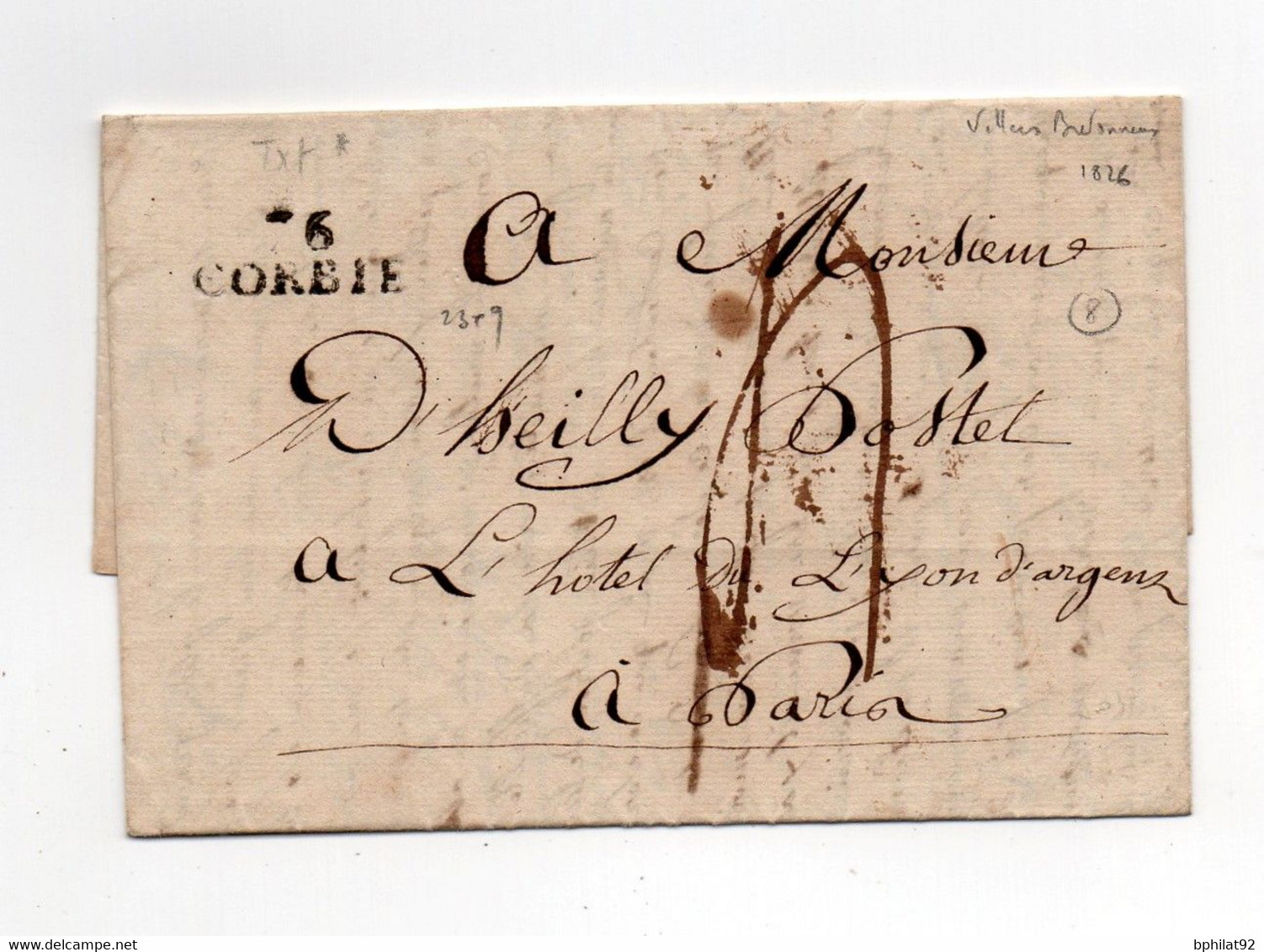 !!! MARQUE POSTALE CORBIE SUR LETTRE DE 1826 POUR PARIS AVEC TEXTE - 1801-1848: Vorläufer XIX