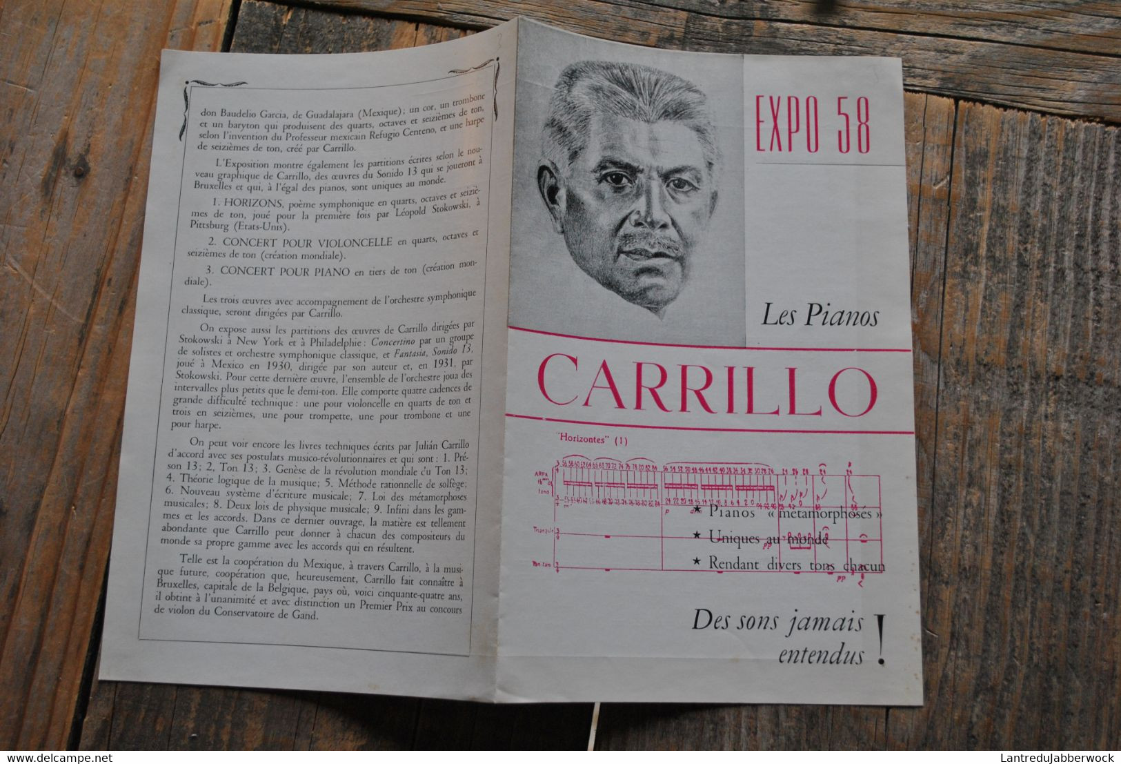 EXPO 58 Exposition Universelle Bruxelles 1958 Feuillet Les Pianos CARRILLO Des Sons Jamais Entendus! Sonido 13 Musique - Collections