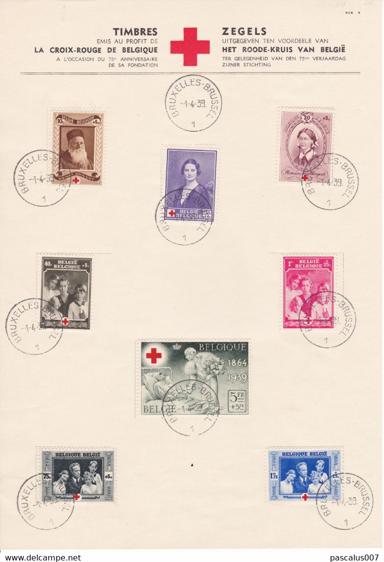 B01-356 Feuillet Souvenir FDC 496 497 498 499 500 501 502 503 Croix Rouge 01-04-1939 Bruxelles 1 Brussel - Cartas Commemorativas - Emisiones Comunes [HK]