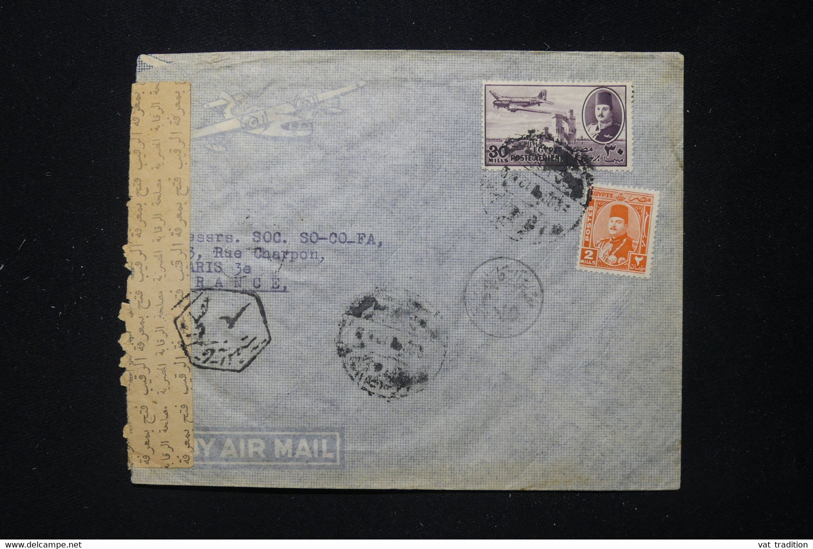 EGYPTE - Enveloppe Commerciale Du Caire Pour Paris Avec Contrôle Postal - L 89674 - Briefe U. Dokumente