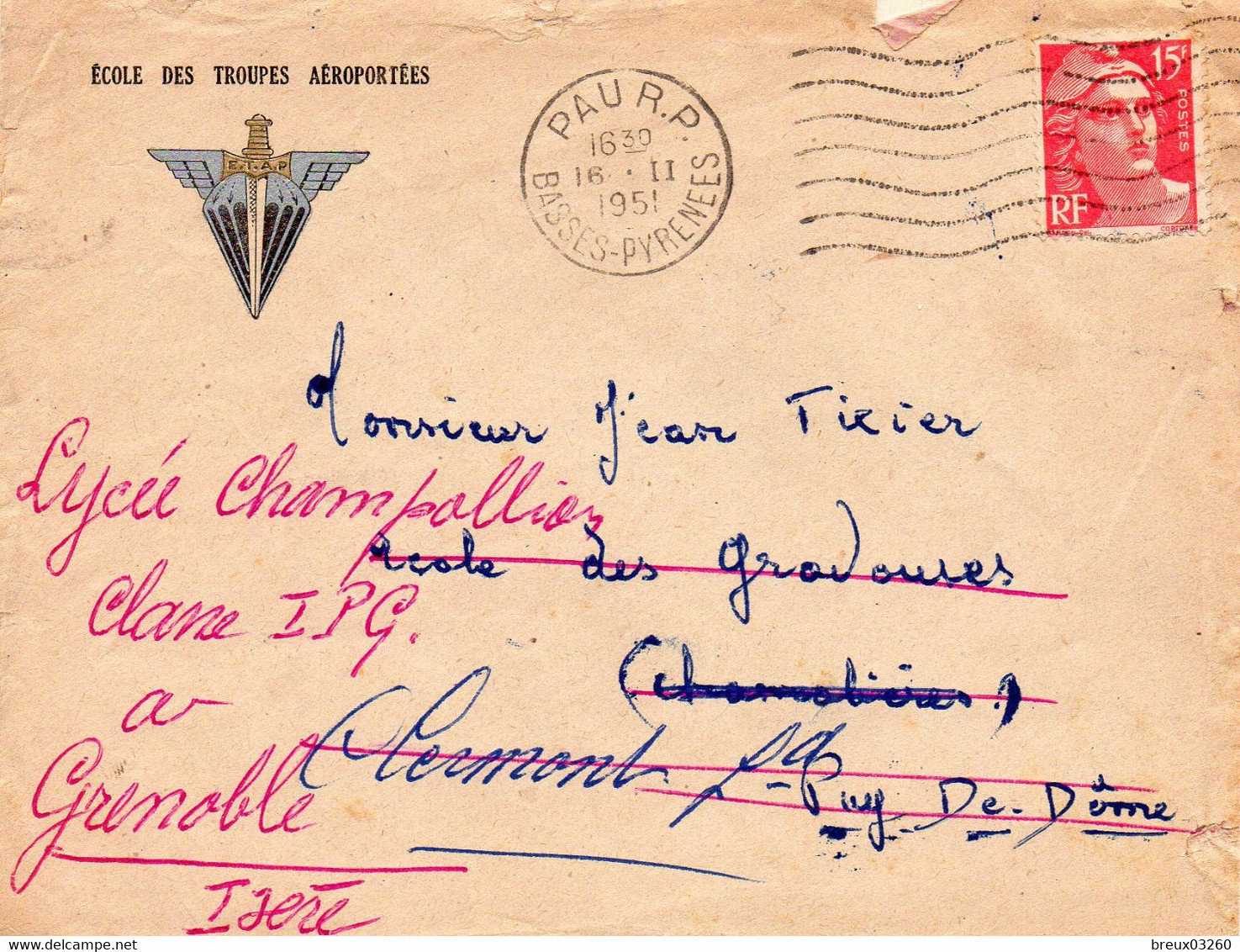 L- " Ecole Des Troupes Aéroportées " PAU- - Military Postmarks From 1900 (out Of Wars Periods)
