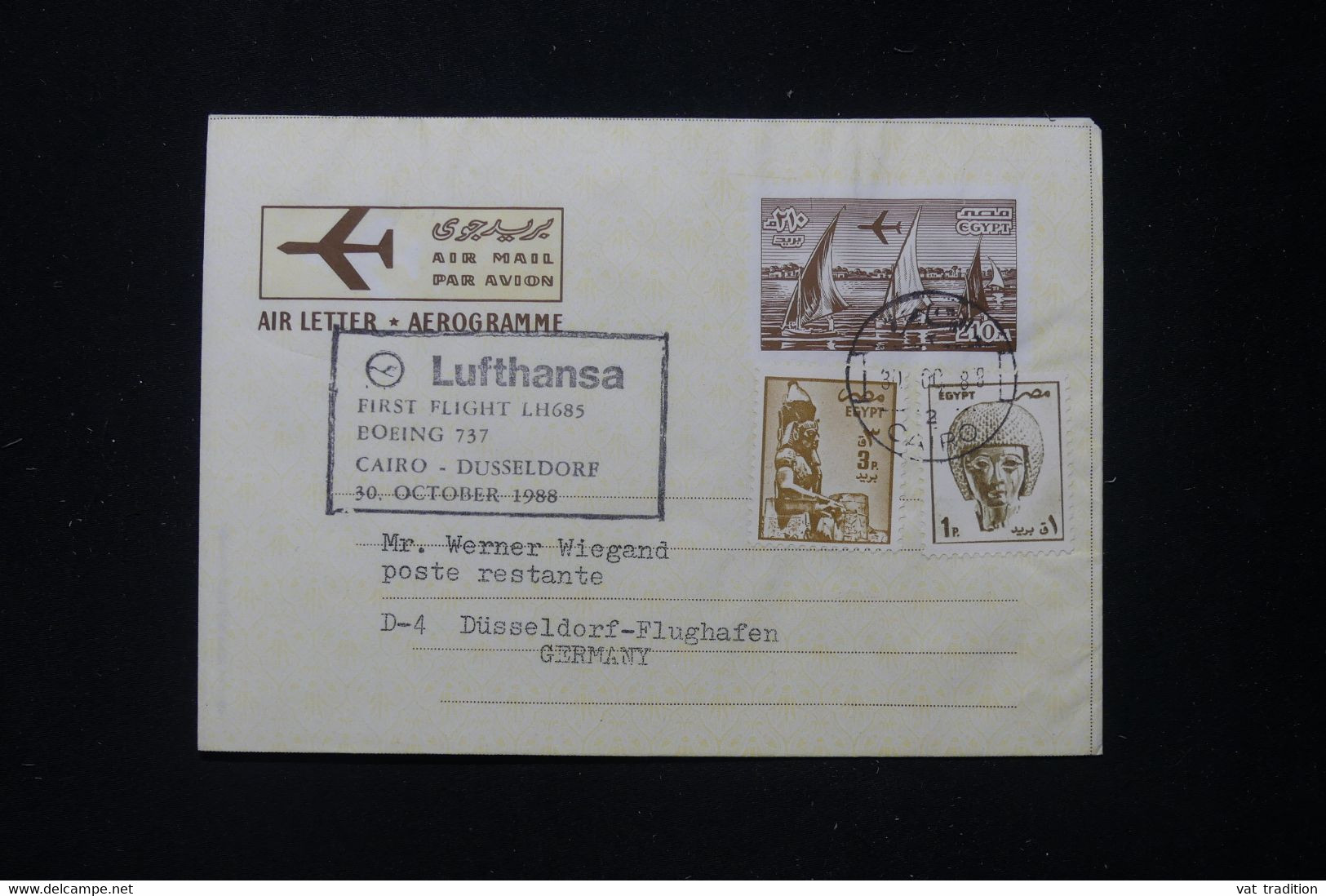 EGYPTE - Aérogramme Du Caire Pour L 'Allemagne En 1988 Par 1er Vol Boeing 737  - L 89684 - Covers & Documents