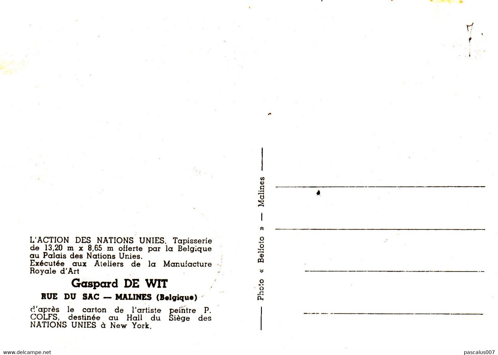 B01-355 Carte Maximum FDC 1163 Antituberculeux Tapisserie Palais Des Nations Unies 15-10-1960 - 1951-1960