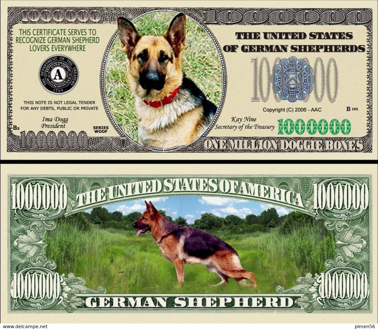 !!! USA - FANTASY NOTE -  GERMAN  SHEPHERD  DOG , 2006 - UNC / SERIES  WOOF - Autres & Non Classés