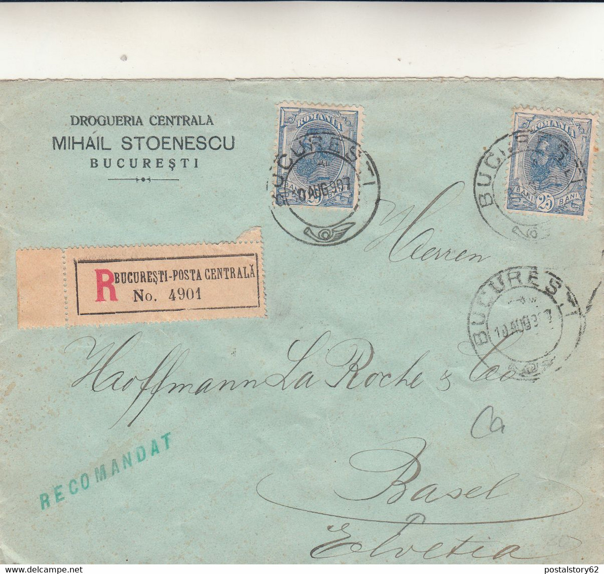 Bucarest To Basilea Cover Raccomandata1907 - Briefe U. Dokumente