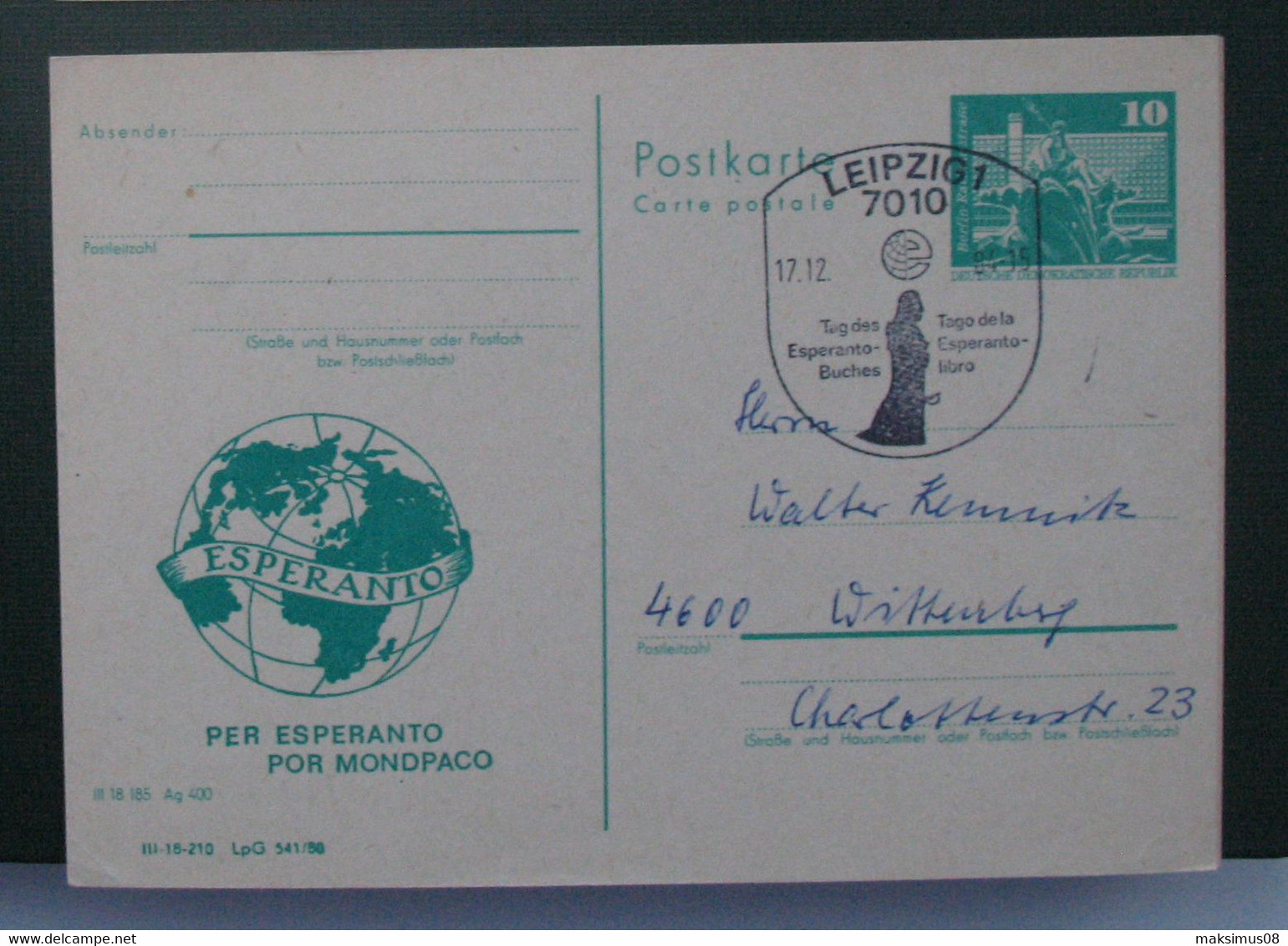 Privata Eldono De Postkarto Kun Esperanto Stampo 1984 - Cartas & Documentos