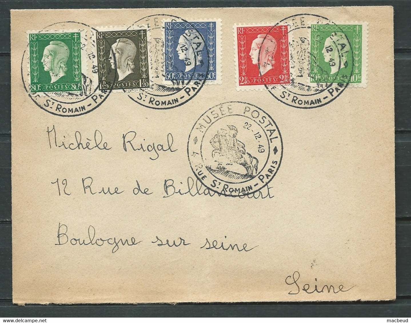 Lsc - Yvert N° 688, 690, 686, 693, 698 Oblitéré Cad Musée Postal 22/12/1949   Mab 0810 - 1944-45 Maríanne De Dulac