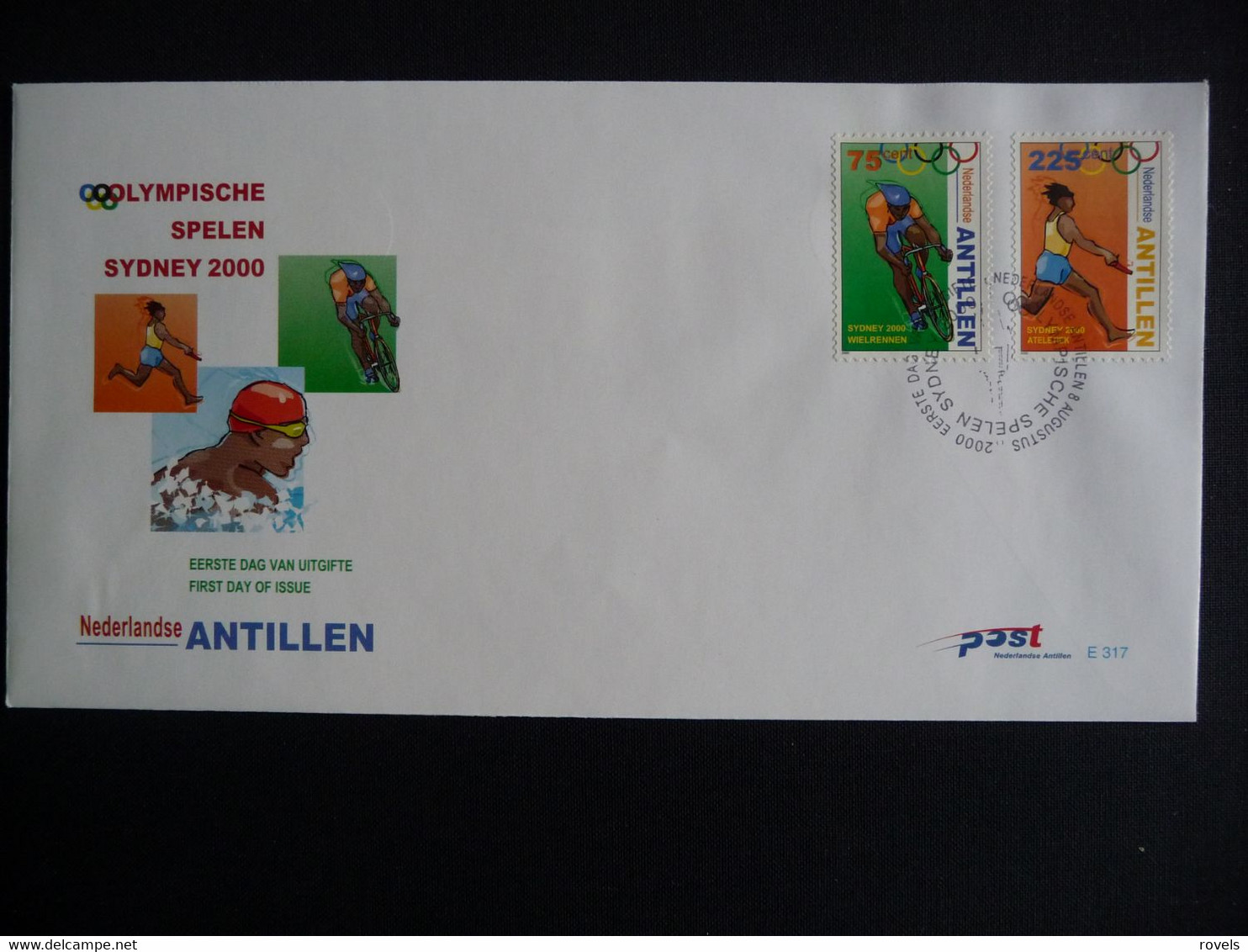 (4)  NEDERLANDSE ANTILLEN 2000 FDC E317 SPORT OLYMPISCHE SPELEN FIETS WIELRENNER SWIMMING BICYCLE OLYMPIC GAMES SYDNEY - Antillas Holandesas