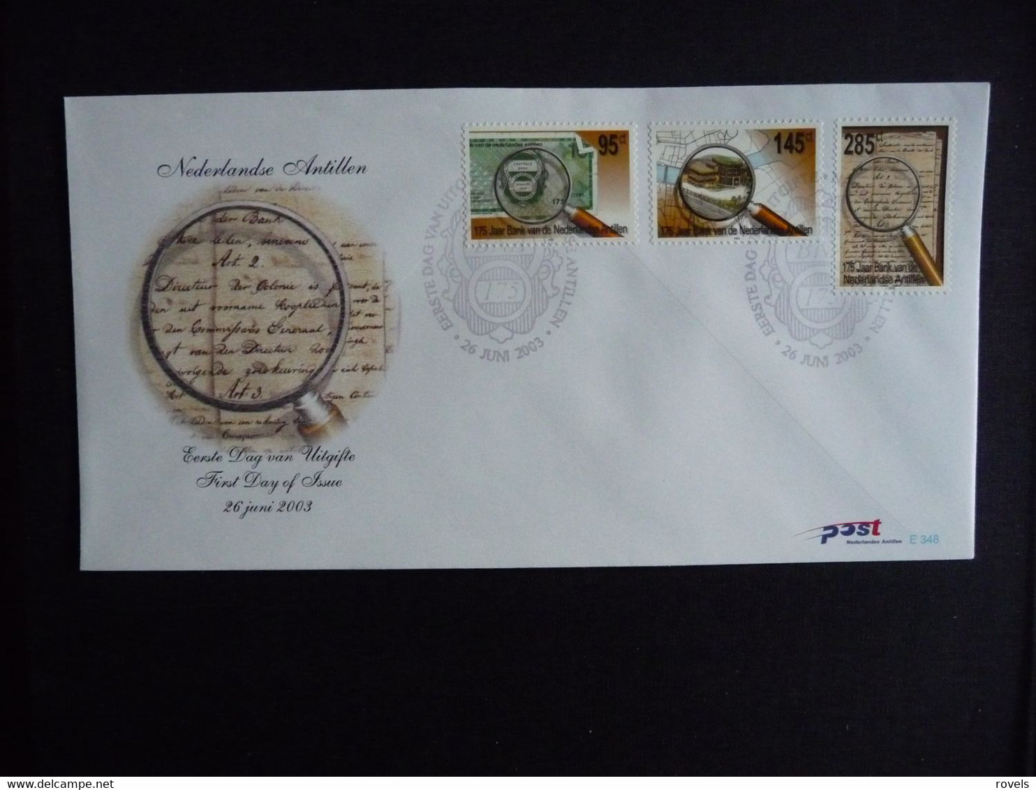 (4)  NEDERLANDSE ANTILLEN 2003 FDC E348 CENTRALE BANK LOEP VERGROOTGLAS PAPIERGELD LANDKAART MAP MONEY - West Indies