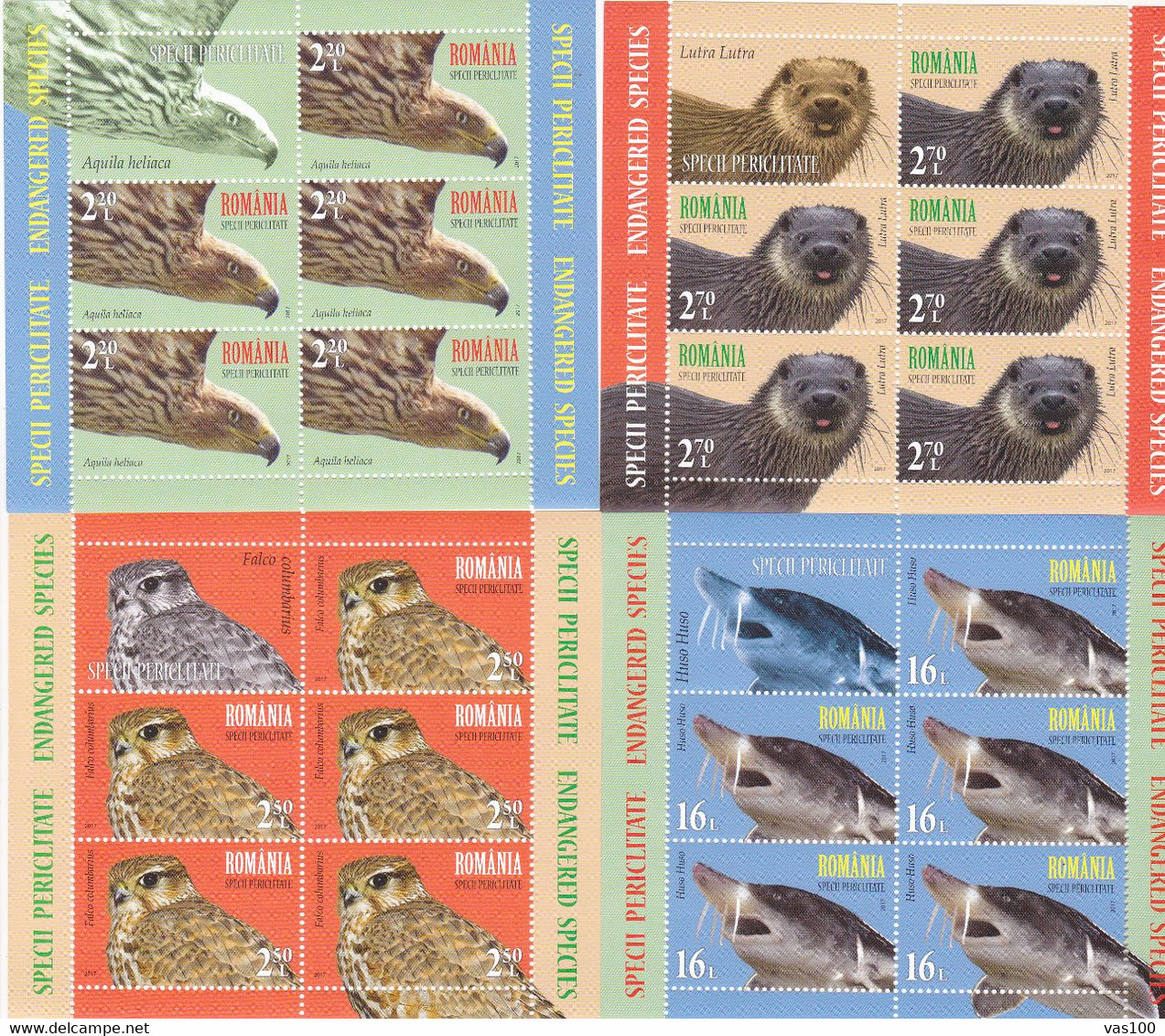 ROMANIA, 2017, ENDANGERED SPECIES, UNITED NATIONS, Eagle, Birds, Rodents, Fish, Minisheet, MNH (**) - Ganze Bögen