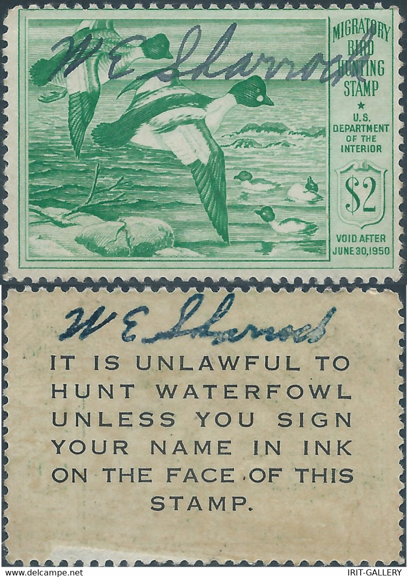 Stati Uniti D'america,United States,U.S.A,1950 Migratory Bird Hunting Stamp $2.00 ,Singed - Duck Stamps