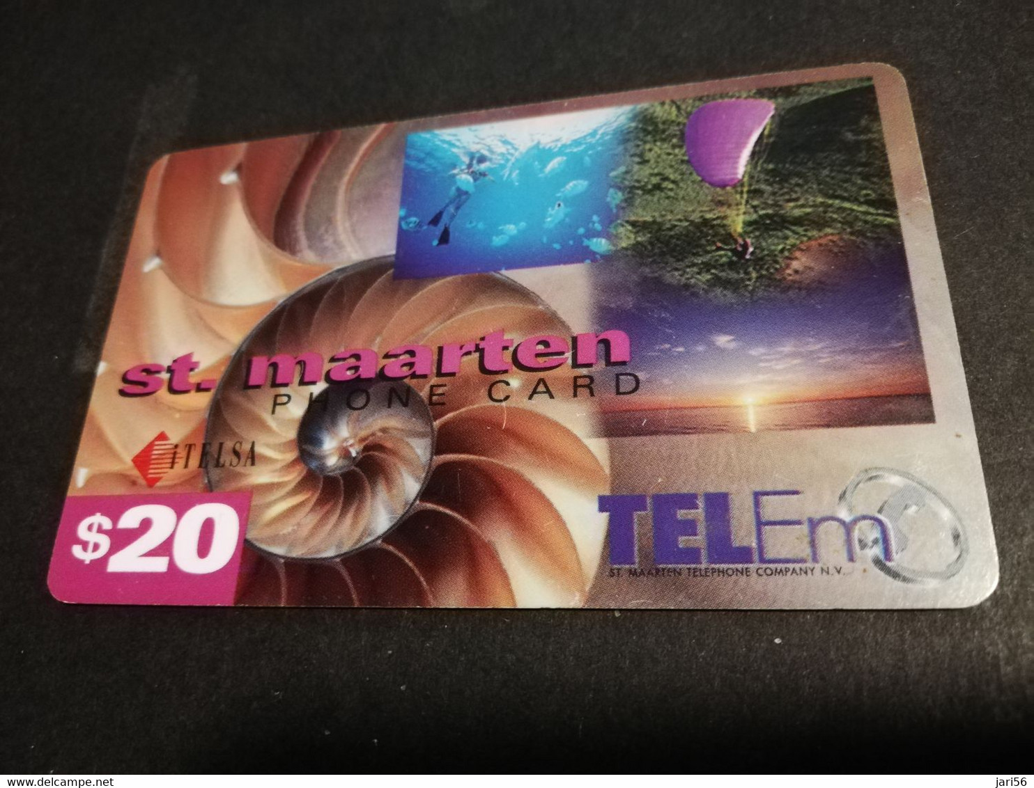 St MAARTEN $20,- ST MAARTEN TEL EM  SHELL/ THICK CARD  Beach Itelsa  **5026** - Antilles (Neérlandaises)