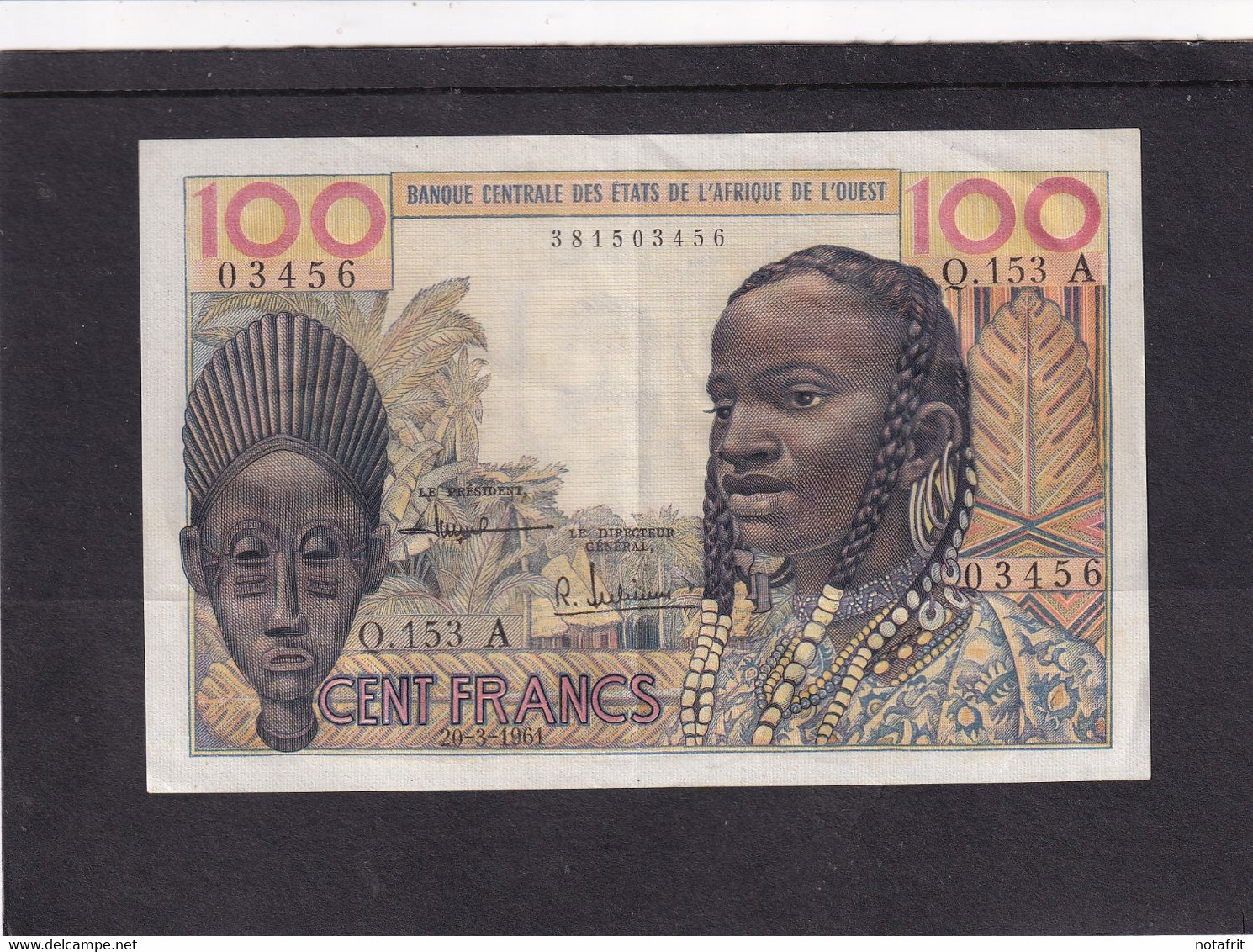 AOF  Ivory Coast Cote D'ivoire  100 Fr  20-3-1961 - West-Afrikaanse Staten