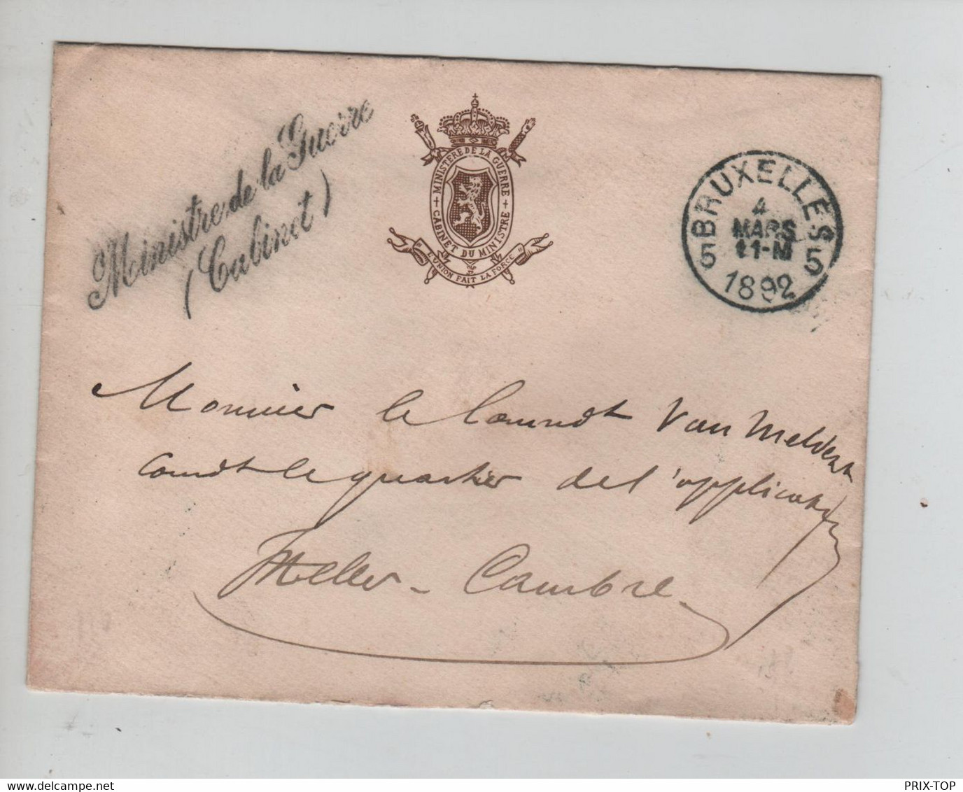 REF3549/ Lettre En Franchise Ministre De La Guerre C.BXL 1892 > Ixelles Cambre C.d'arrivée - Franchise