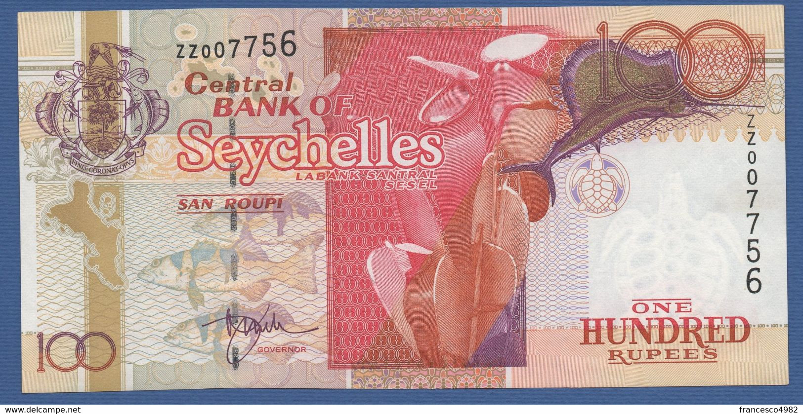 SEYCHELLES - P.40a – 100 RUPEES nd (2001 -2008) - AUNC - REPLACEMENT ZZ007756 RARA - Seychelles