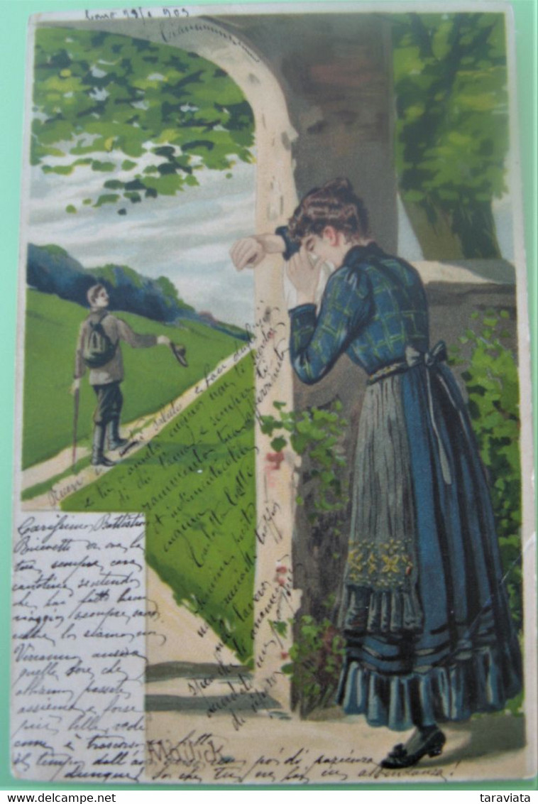 MAILICK Illustrateur HOMME PARTANT SUR LA ROUTE, FEMME PLEURANT- Couple Amour - DOS SIMPLE 1903 - Mailick, Alfred