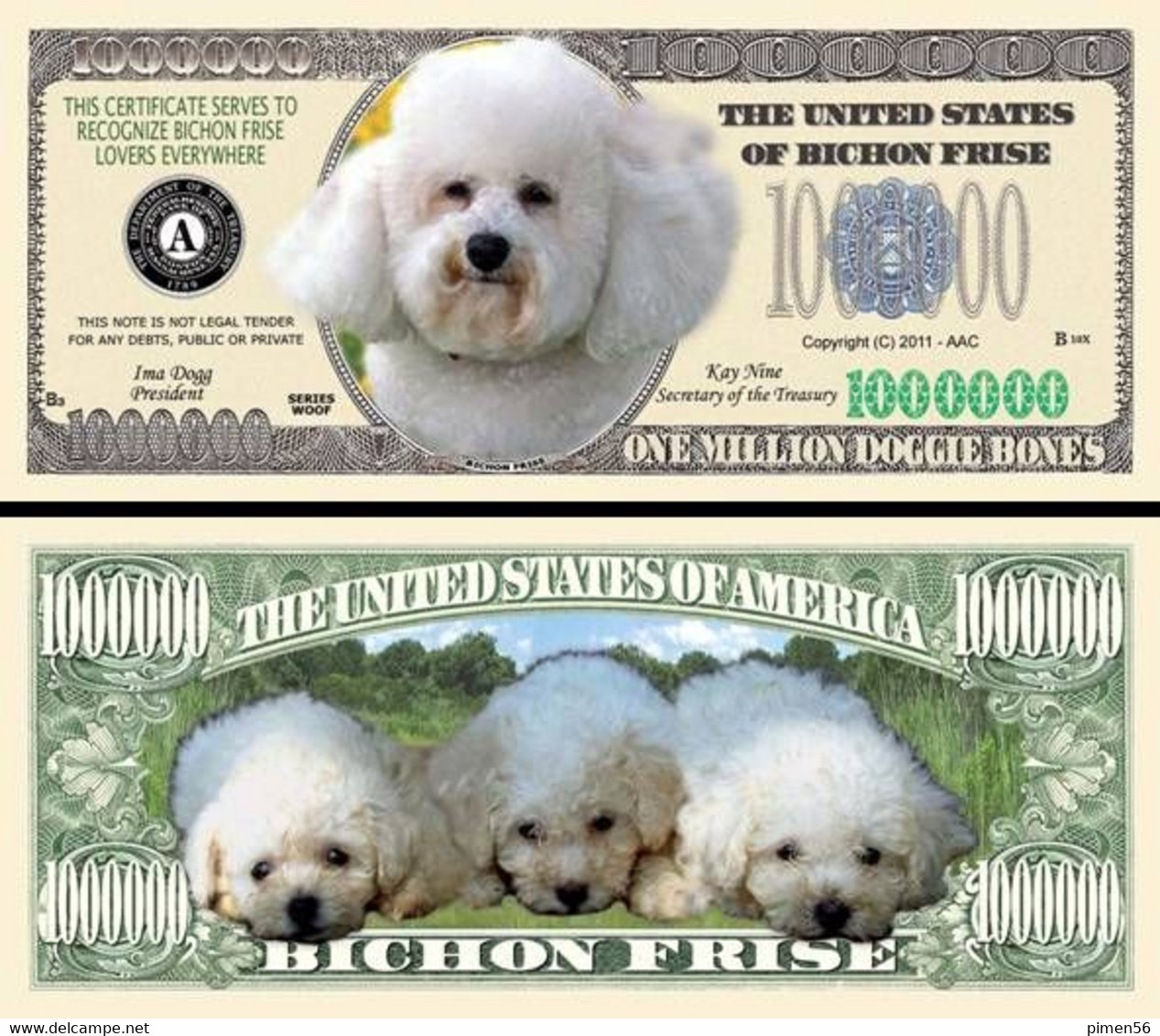 !!! USA - FANTASY NOTE -  BICHON  FRISE  DOG , 2011 - UNC / SERIES  WOOF - Autres & Non Classés