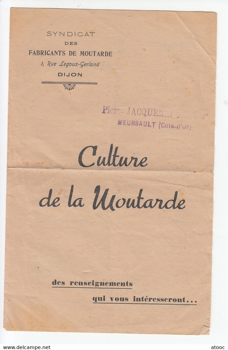 DIJON MEURSAULT Moutarde Pierre JACQUEMIN Lot d'archives