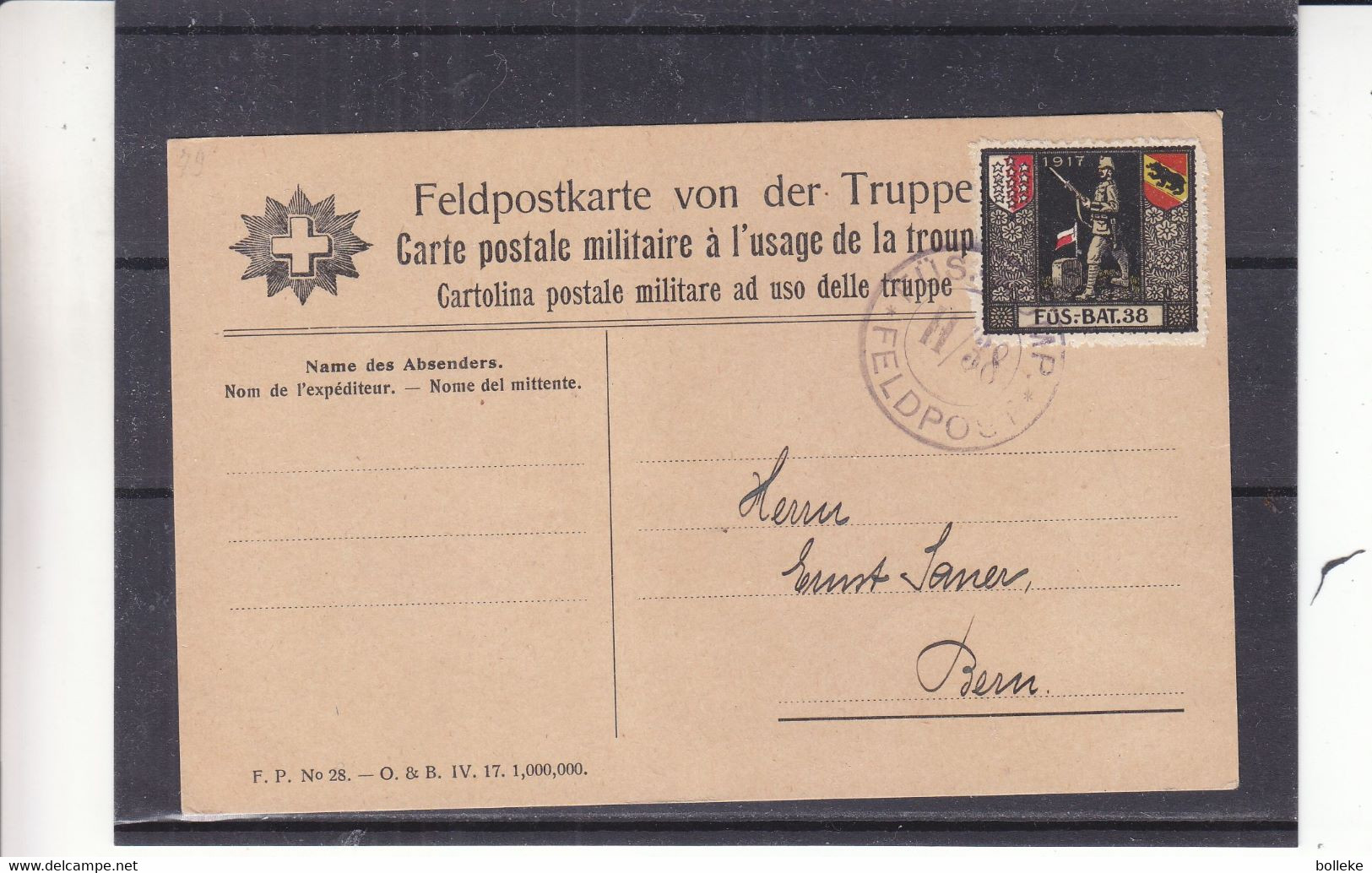 Suisse - Lettre Militaire De 1917 - Oblit Feldpost - Armoiries - Drapeaux - Soldats - Fusils - Rare - Sonstige & Ohne Zuordnung