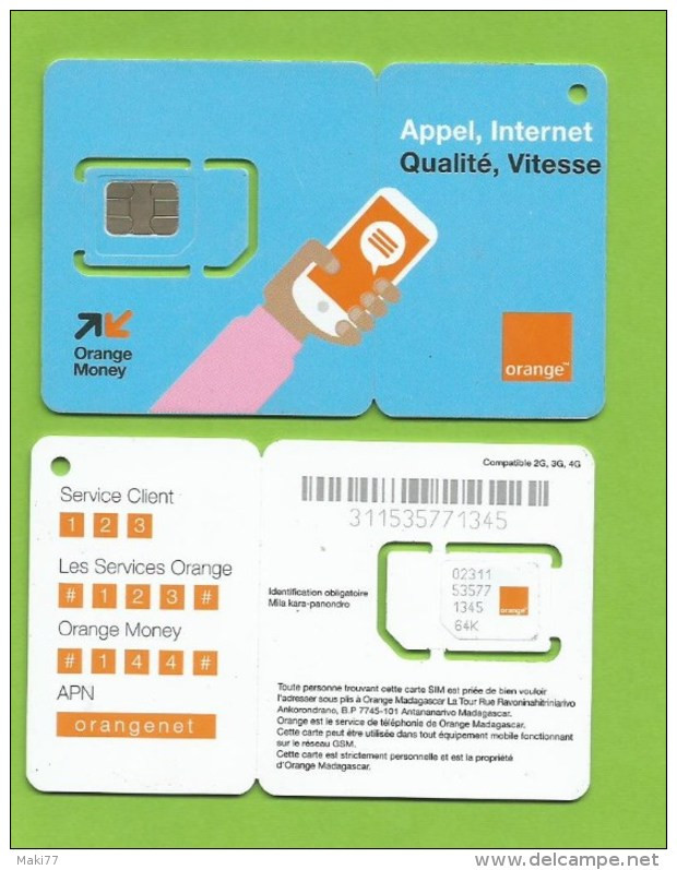 MADAGASCAR MADAGASKAR  Carte SIM NEUVE  /  MALAGASY NEW SIM Card ORANGE MADAGASCAR - Madagaskar