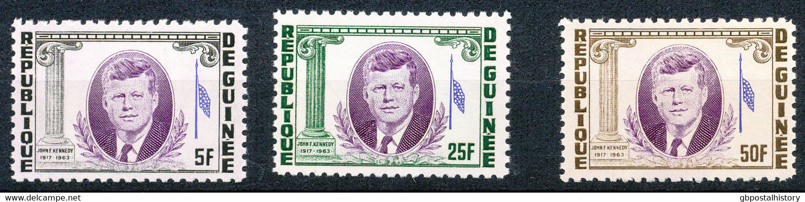 GUINEA 1964 J.F. Kennedy 5 Fr - 50 Fr Superb U/M MAJOR VARIETY MISSING RED - Guinea (1958-...)