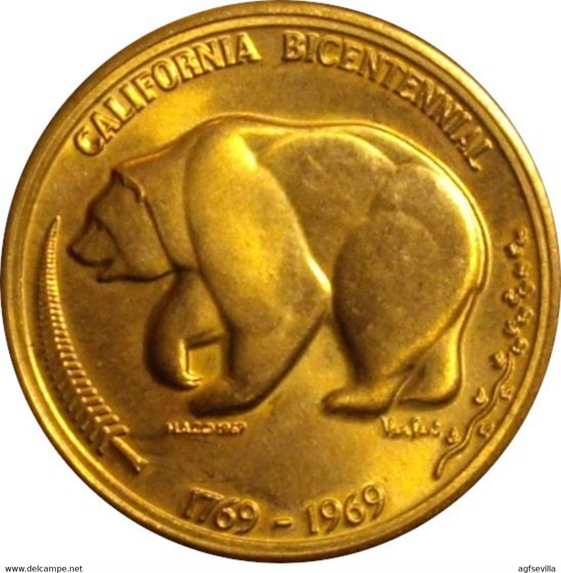 USA. MEDALLA DEDICADA AL BICENTENARIO DEL ESTADO DE CALIFORNIA. 1.969. BRONCE - Profesionales/De Sociedad