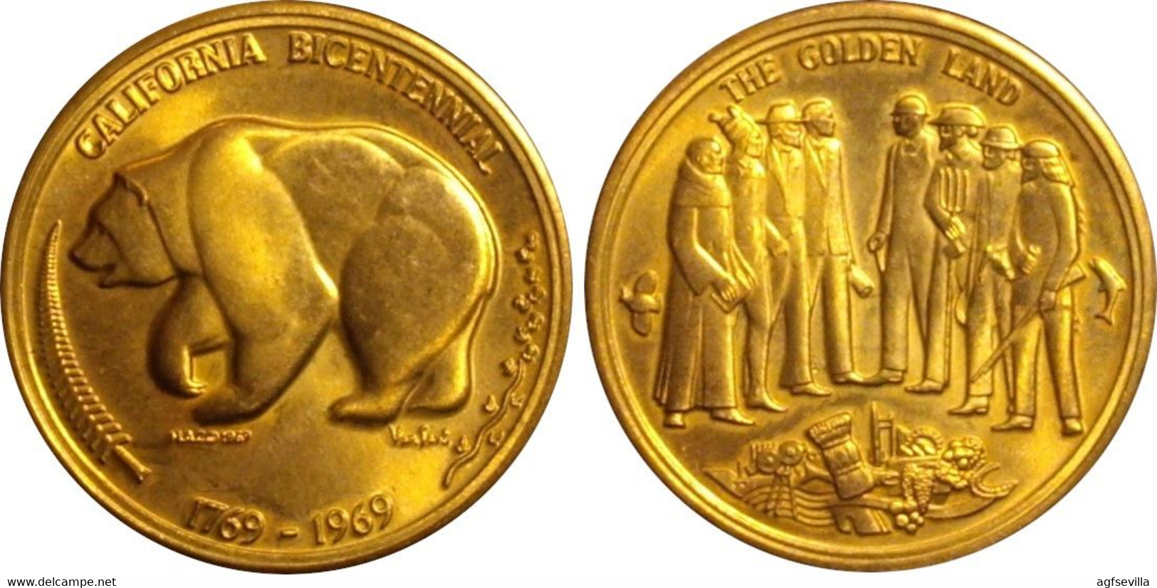 USA. MEDALLA DEDICADA AL BICENTENARIO DEL ESTADO DE CALIFORNIA. 1.969. BRONCE - Profesionales/De Sociedad