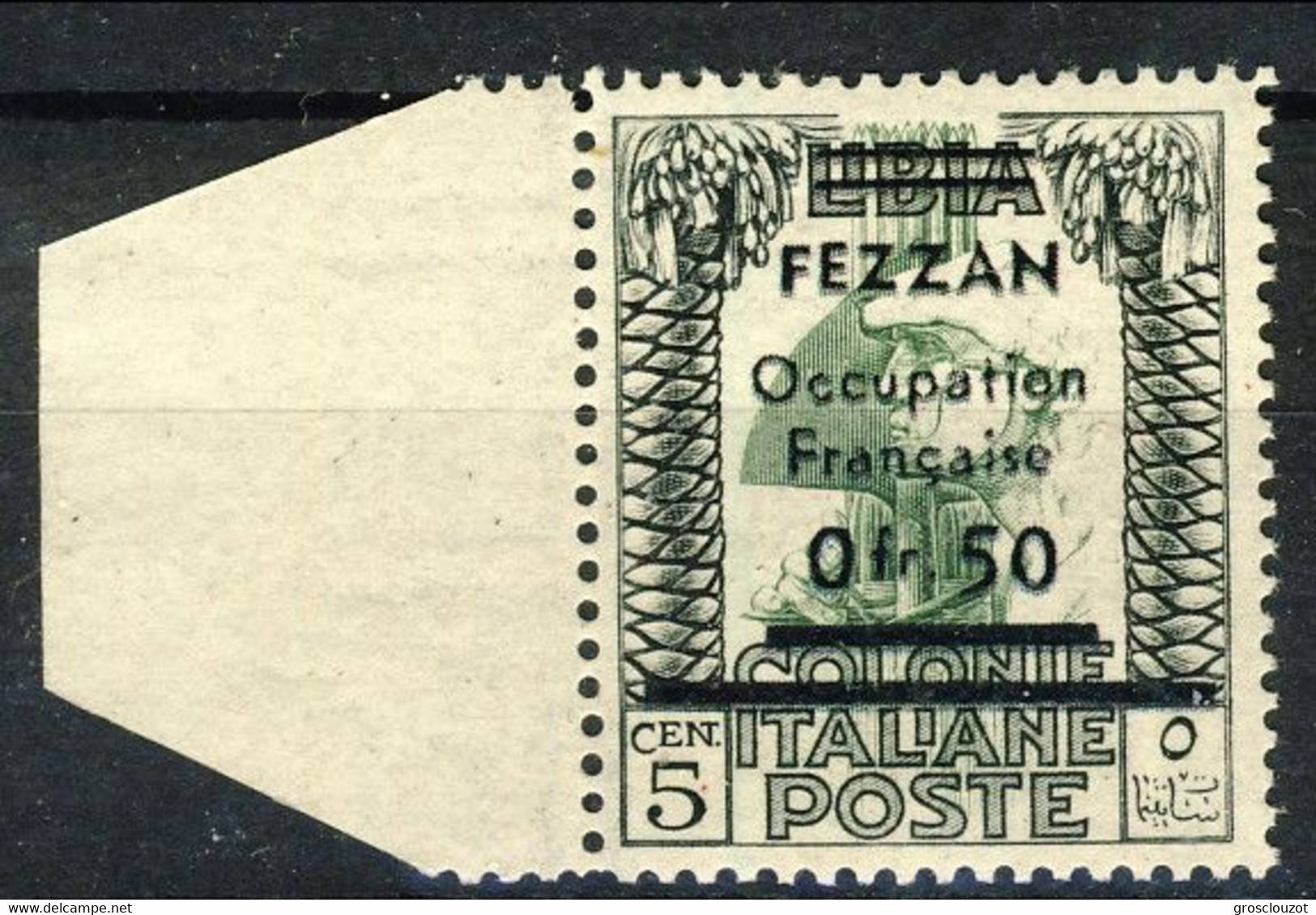 Fezzan 1943, Sassone N. 2, Fr. A,50 Su C. 5   Nero E Verde, **MNH Firme A. Diena - E. Diena, Cat. € 800 - Gebraucht