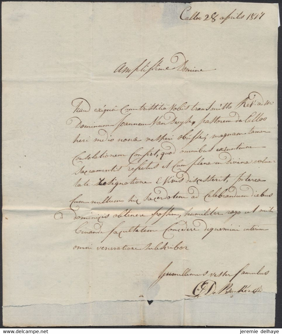 Précurseur - LAC Datée De Calloo (1817) + Obl Linéaire Rouge P92P / St-Nicolas > Gent - 1815-1830 (Holländische Periode)