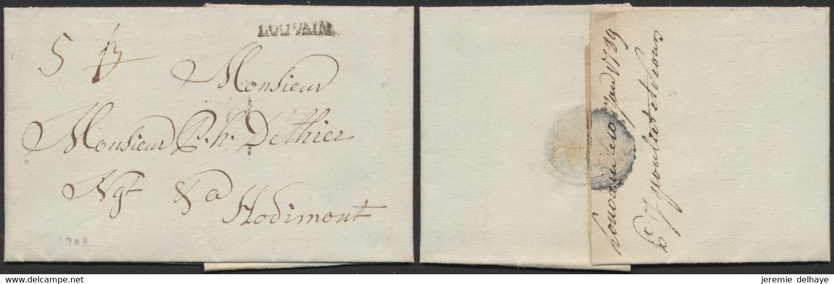 Précurseur - LAC Datée De Louvain (1788) + Obl Linéaire Noir LOUVAIN, Port Rectifié > Hodimont - 1714-1794 (Austrian Netherlands)