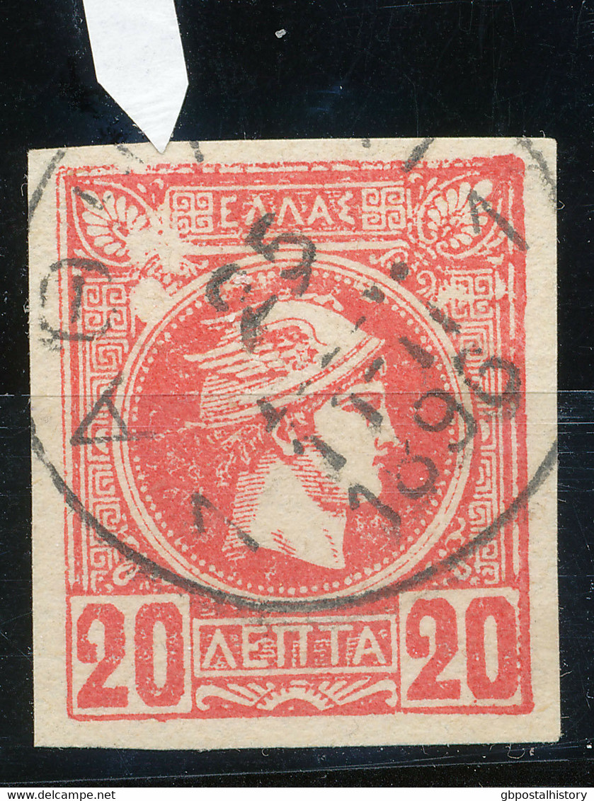 GRIECHENLAND 1889/98 Kleiner Hermeskopf 20 L Karmin, 3 Gest. Pra.-Stücke ABARTEN - Abarten Und Kuriositäten