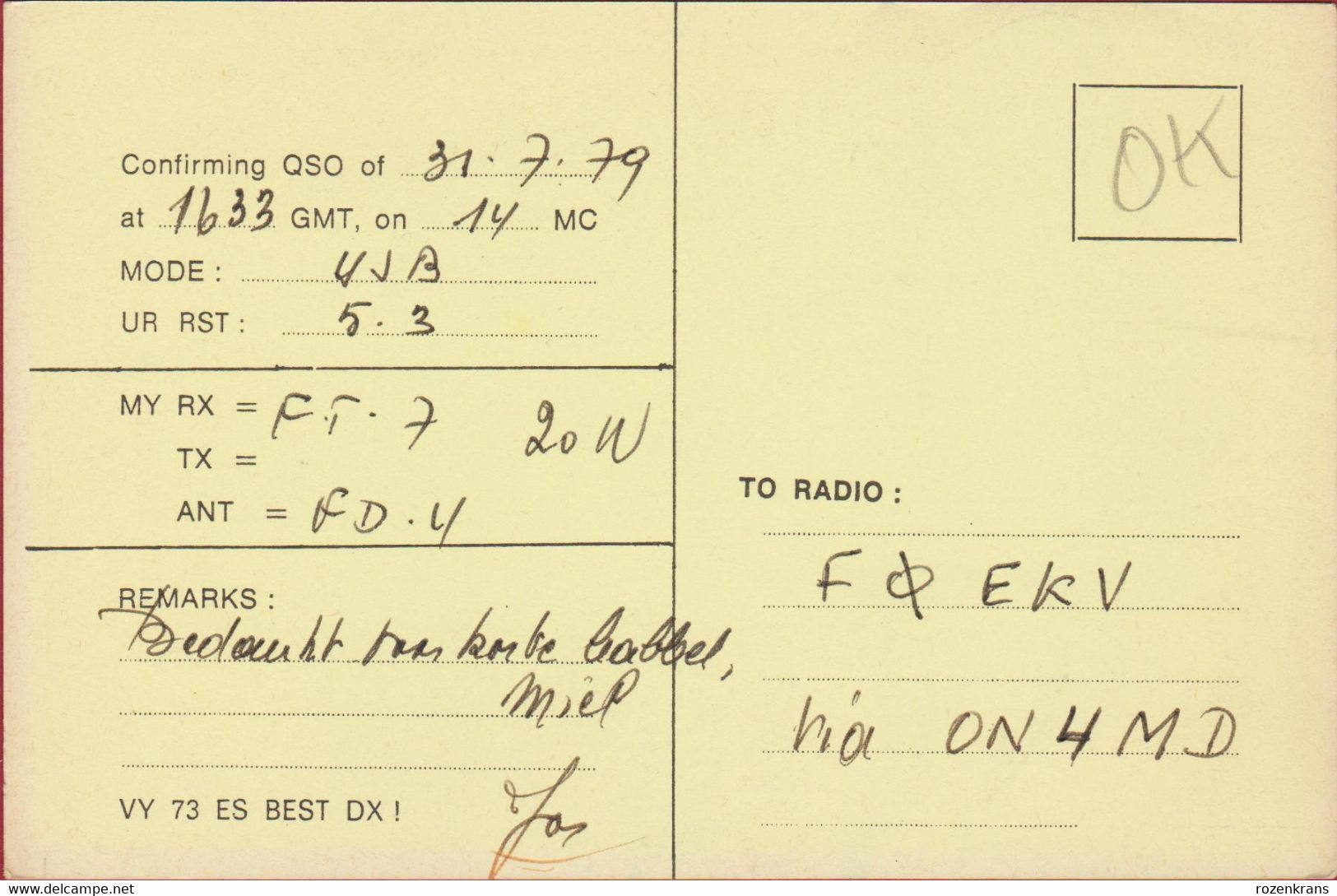 QSL Card Amateur Radio Station ON6TI Jos Van Namen Nieuwstraat 24 Heppen Leopoldsburg Limburg Belgium - Amateurfunk