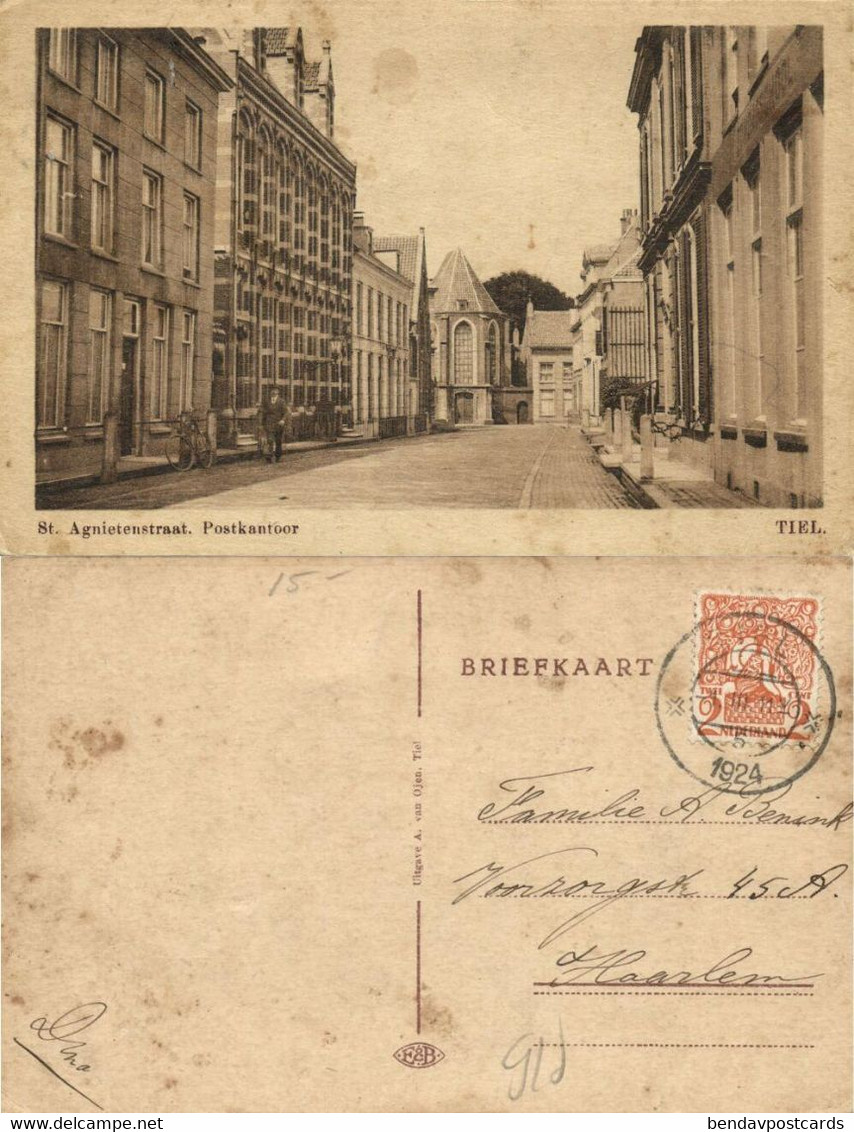 Nederland, TIEL, St. Agnietenstraat, Postkantoor (1924) Ansichtkaart - Tiel