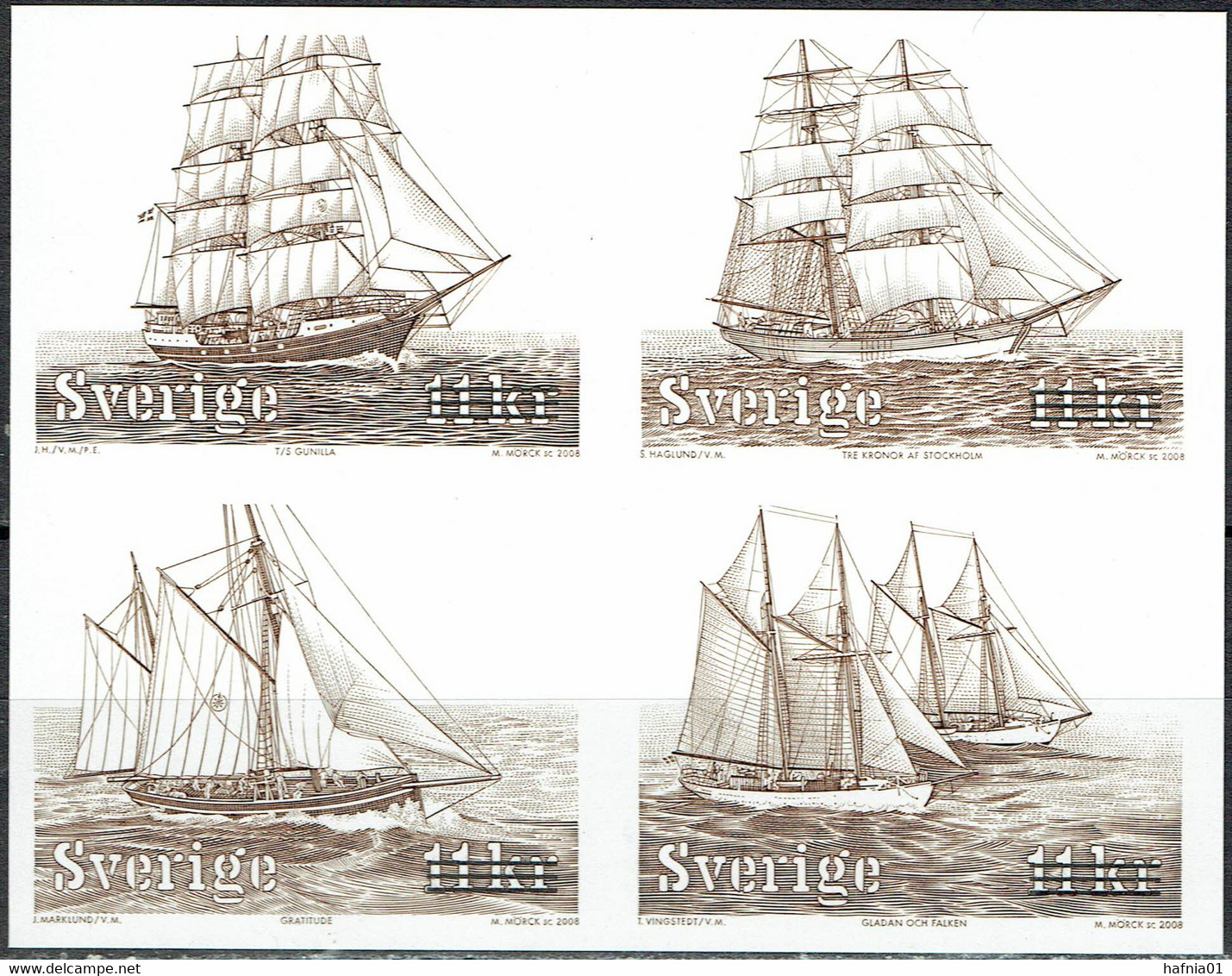 Martin Mörck. Sweden 2007. Sailing Ships. Blackprint. - Probe- Und Nachdrucke