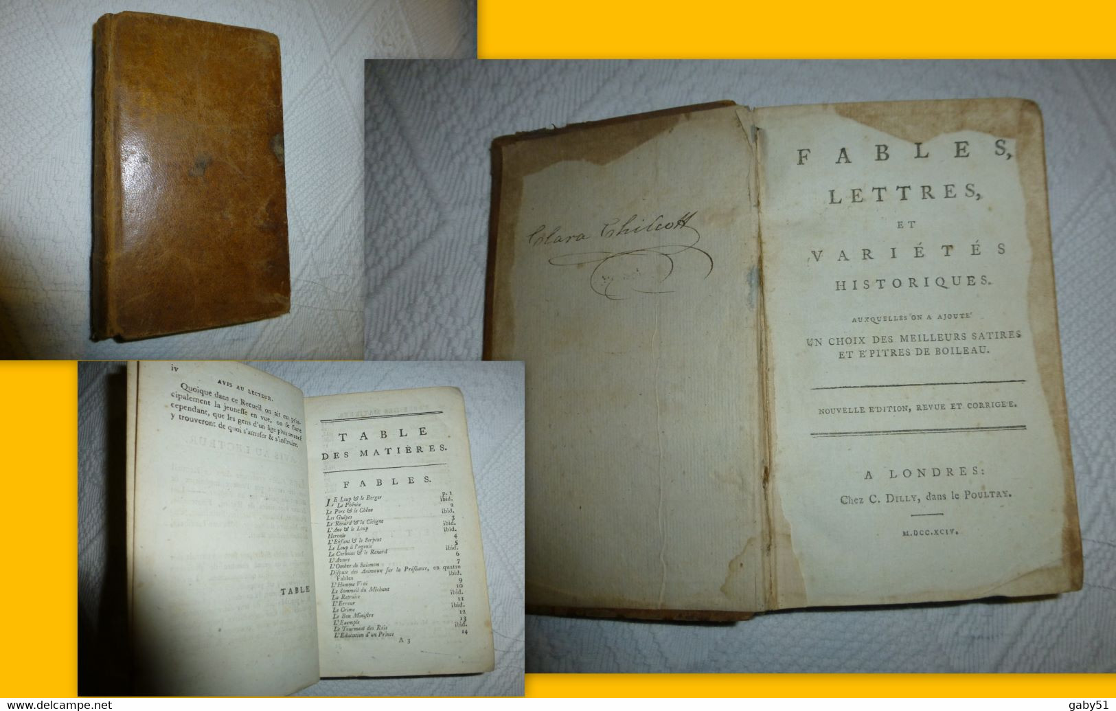 Boileau, Fables Lettres Et Variétés Historiques, Edité à Londres Chez Dilly Dans Poultry 1744 ; SOL01 - 1701-1800