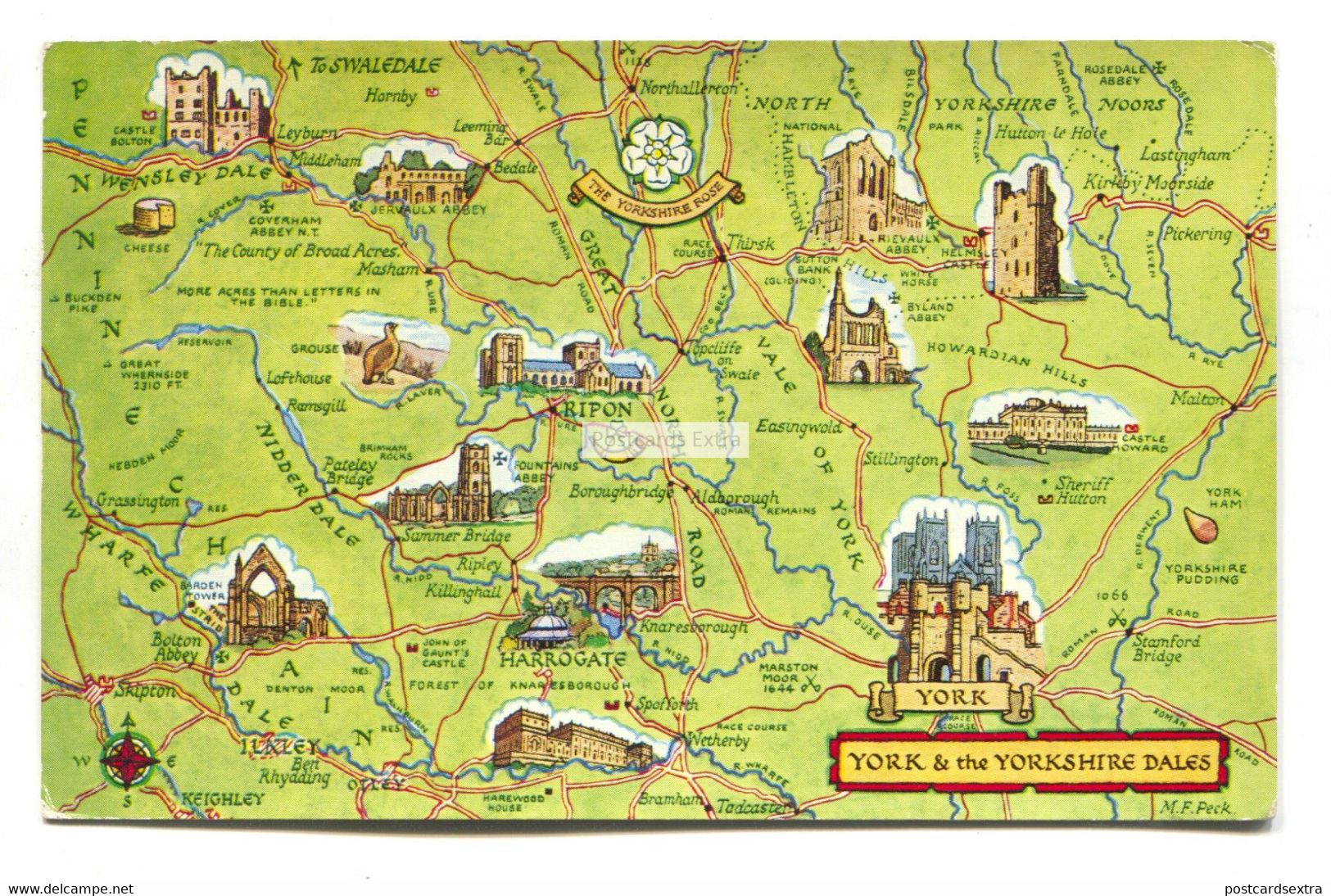 J. Salmon Map Postcard No. 4625, Used In 1961 - York And The Yorkshire Dales, England, UK - Landkaarten