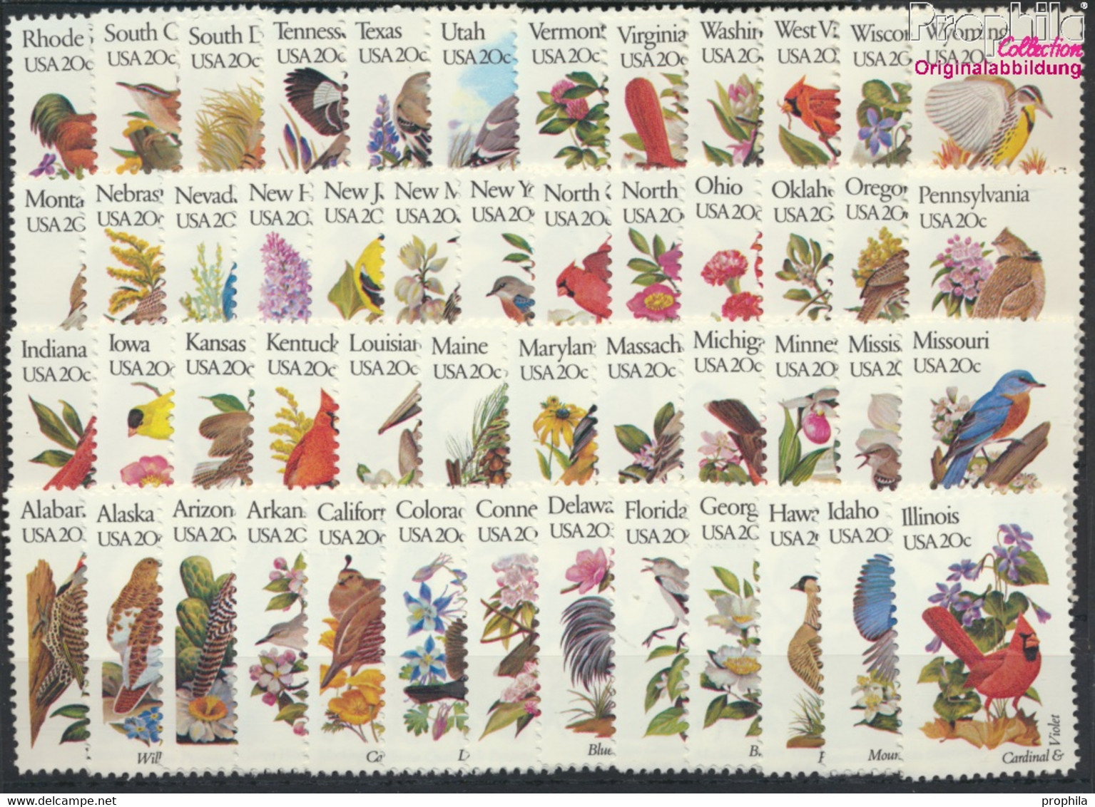 USA 1532F-1581F (kompl.Ausg.) Linienzähnung Postfrisch 1982 Vögel Und Blumen Der Bundesstaaten (9552761 - Unused Stamps