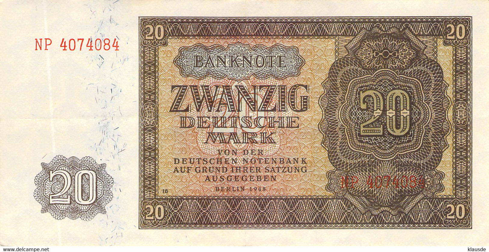 20 DM Berlin 1948 AU/EF II (Pick 313) - 20 Mark