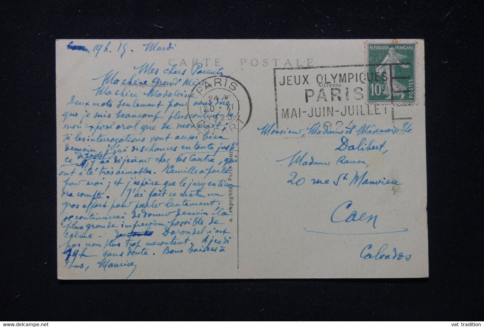 FRANCE - Oblitération Mécanique Jeux Olympiques De Paris Sur Carte Postale De Paris En 1923 Pour Caen - L 89756 - 1921-1960: Période Moderne