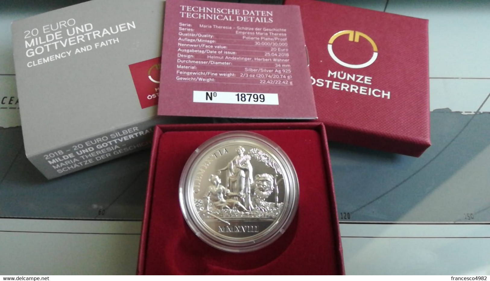 AUSTRIA - 20 EURO 2018 - Proof - Maria Theresia - Tiratura 30.000 Esemplari - Argento - Austria