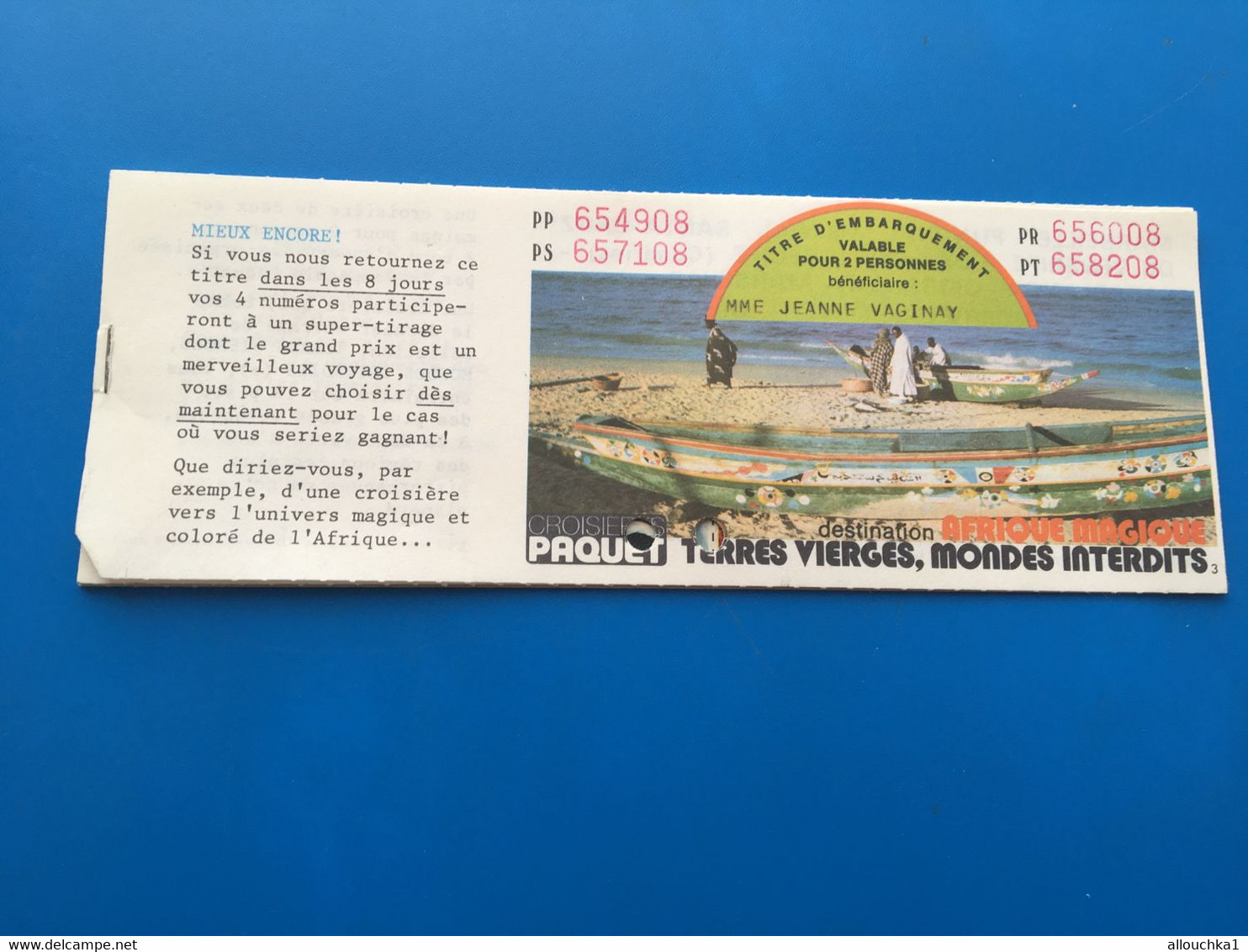 CROISIERE PAQUET✔️AFRIQUE MAGIQUE-lire...Permis Circulation Titre De Transport-Ticket Simple-☛Billet Embarquement Bâteau - Mundo