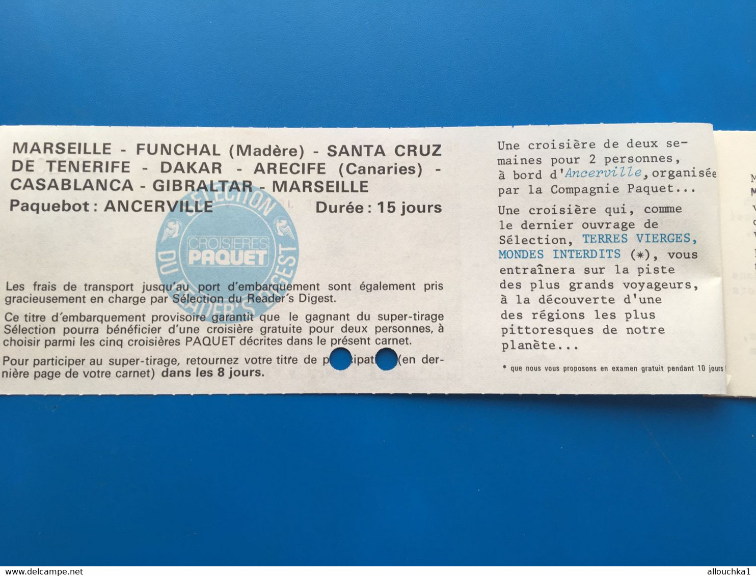 CROISIERE PAQUET✔️AFRIQUE MAGIQUE-lire...Permis Circulation Titre De Transport-Ticket Simple-☛Billet Embarquement Bâteau - World