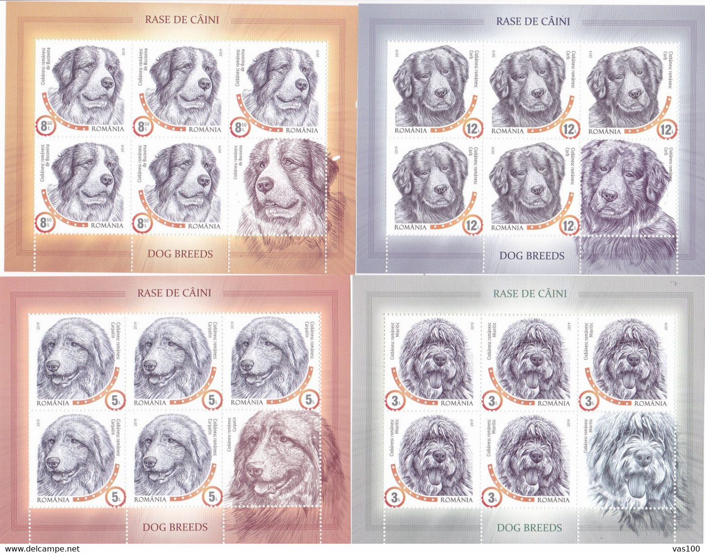 DOGS,MINISHEET,2019, MNH (**),ROMANIA. - Feuilles Complètes Et Multiples